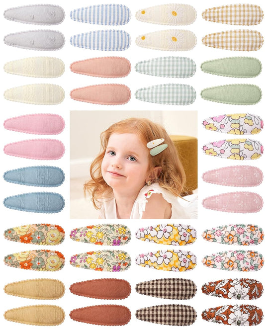 40 Pcs 2.2 In Baby Hair Clips for Girls Handmade Floral Print Snap Toddler Hair Accessories for Girls Baby Toddlers Kids Teens