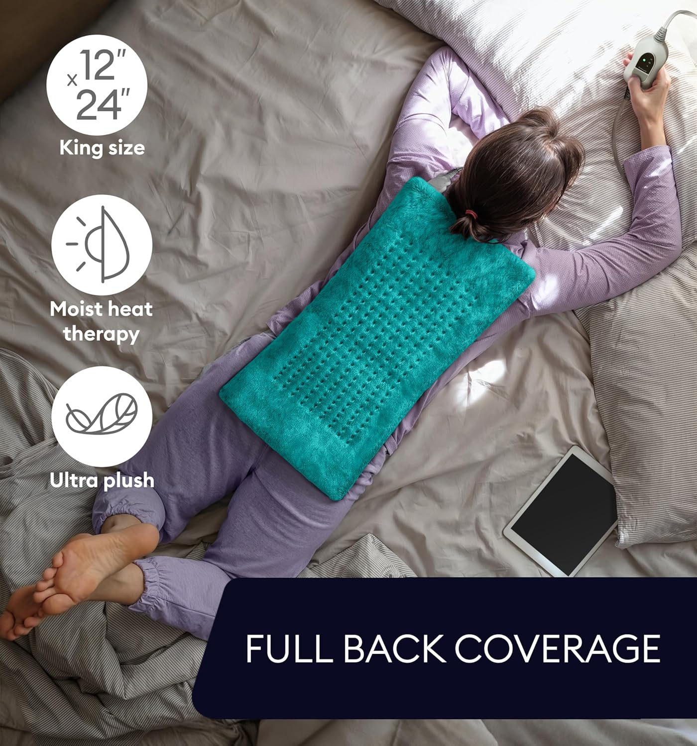 GENIANI Electric Throw - XL Heating Pad for Back Pain & Cramps Relief, Auto Shut Off, Machine Washable, Heat Pad, for All, Gifts for Women, Gifts for Men, Heat Patch (Viridian Green)