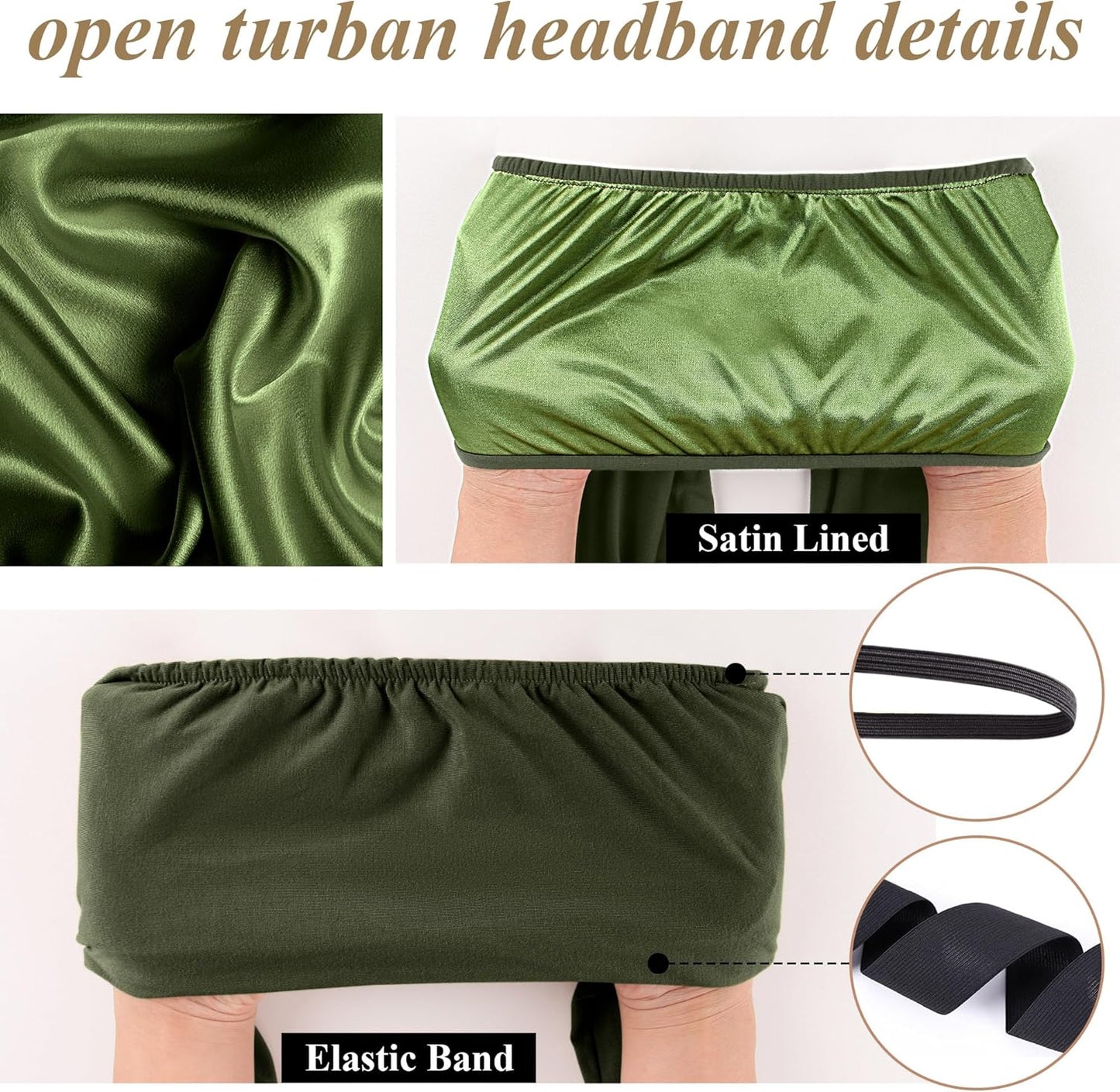 Satin Lined Open Turban Headband Mens Sweatband Sports Headband for Running,Cycling,Basketball,Yoga,Fitness Workout Stretchy Unisex Hairband