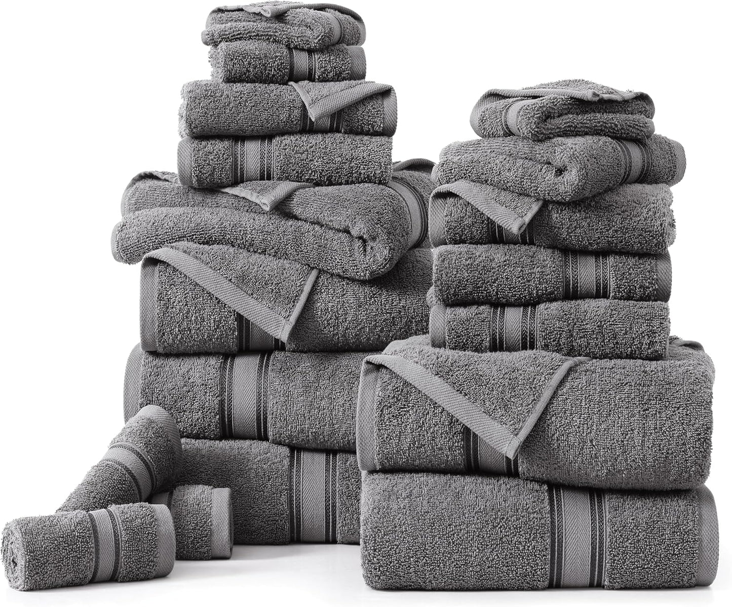 Lane Linen 100% Cotton Luxury Towel Set for Bathroom - 18 Pieces, Zero Twist - Super Plush, Very Soft & Absorbent - 6 Bath Towels, 6 Washcloths, 6 Hand Towels - Suitable for All Skin Types - Cool Grey
