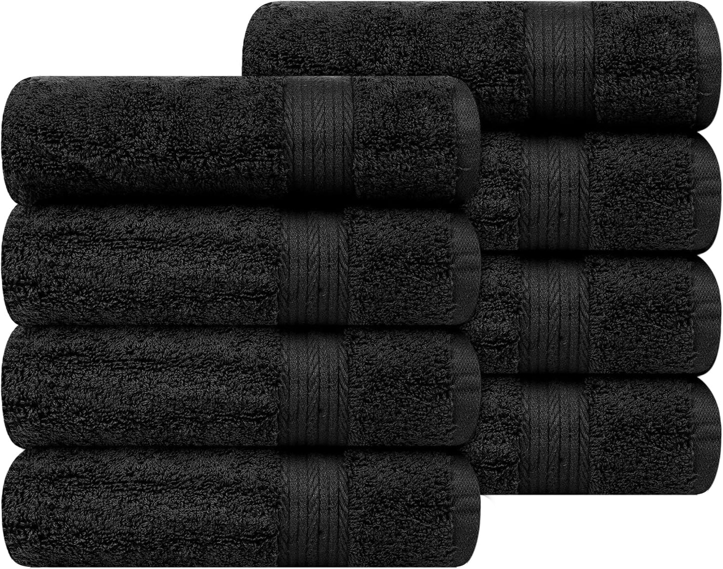Ample Decor Hand Towel 18 X 28 Inch Pack of 8 600 GSM 100% Cotton,Oeko Tex Certified Soft Absorbent Thick Durable Premium Quality, for Hotel, Bathroom,Spa, Daily Use,Gym -Machine Washable-Black