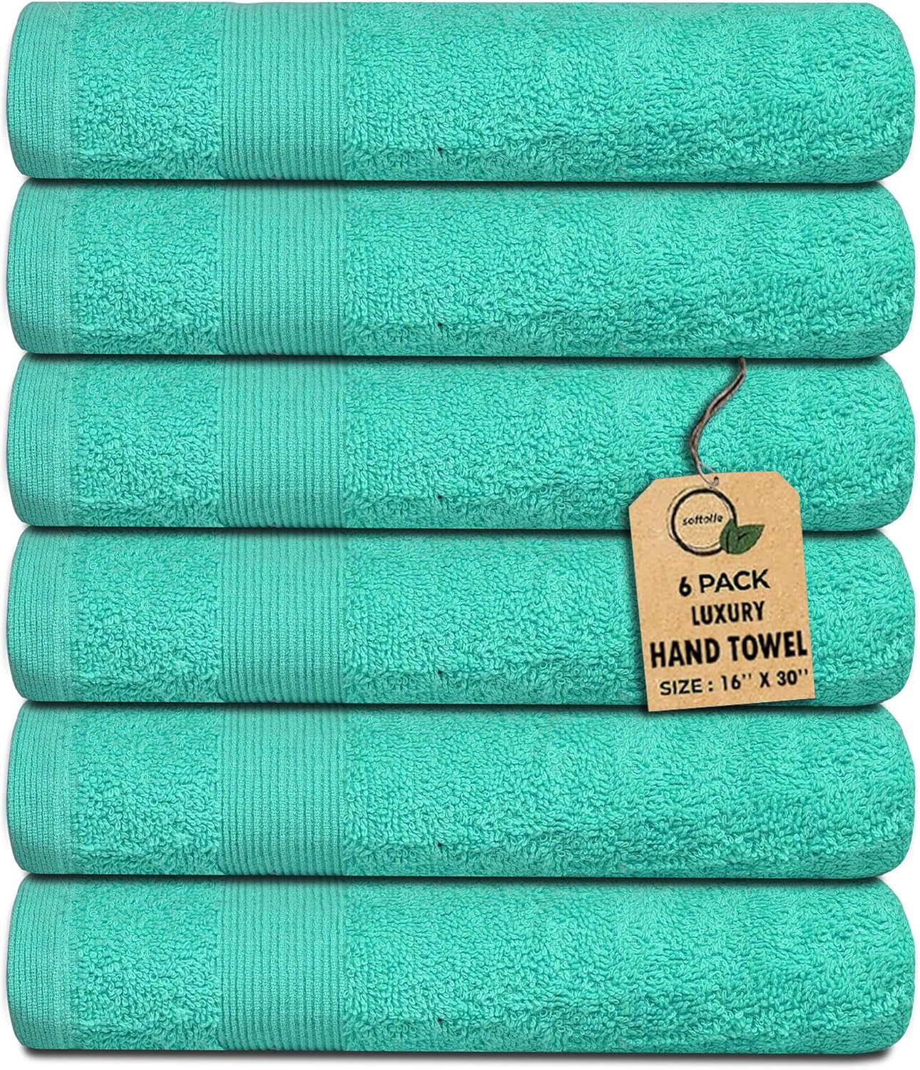 Premium Hand Towels Pack of 6 (16" x 30”) 100% Combed Ring Spun Cotton | Highly Absorbent Hand Towels Set | Ultra Soft for Home, Gym & Spa (Turquoise)