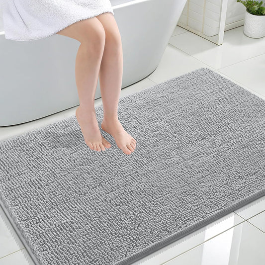 OLANLY Bathroom Rugs 47x32, Extra Soft Absorbent Chenille Bath Rugs, Rubber Backing Quick Dry, Machine Washable Bath Mats for Bathroom Floor, Tub and Shower, Home Decor Accessories, Light Grey