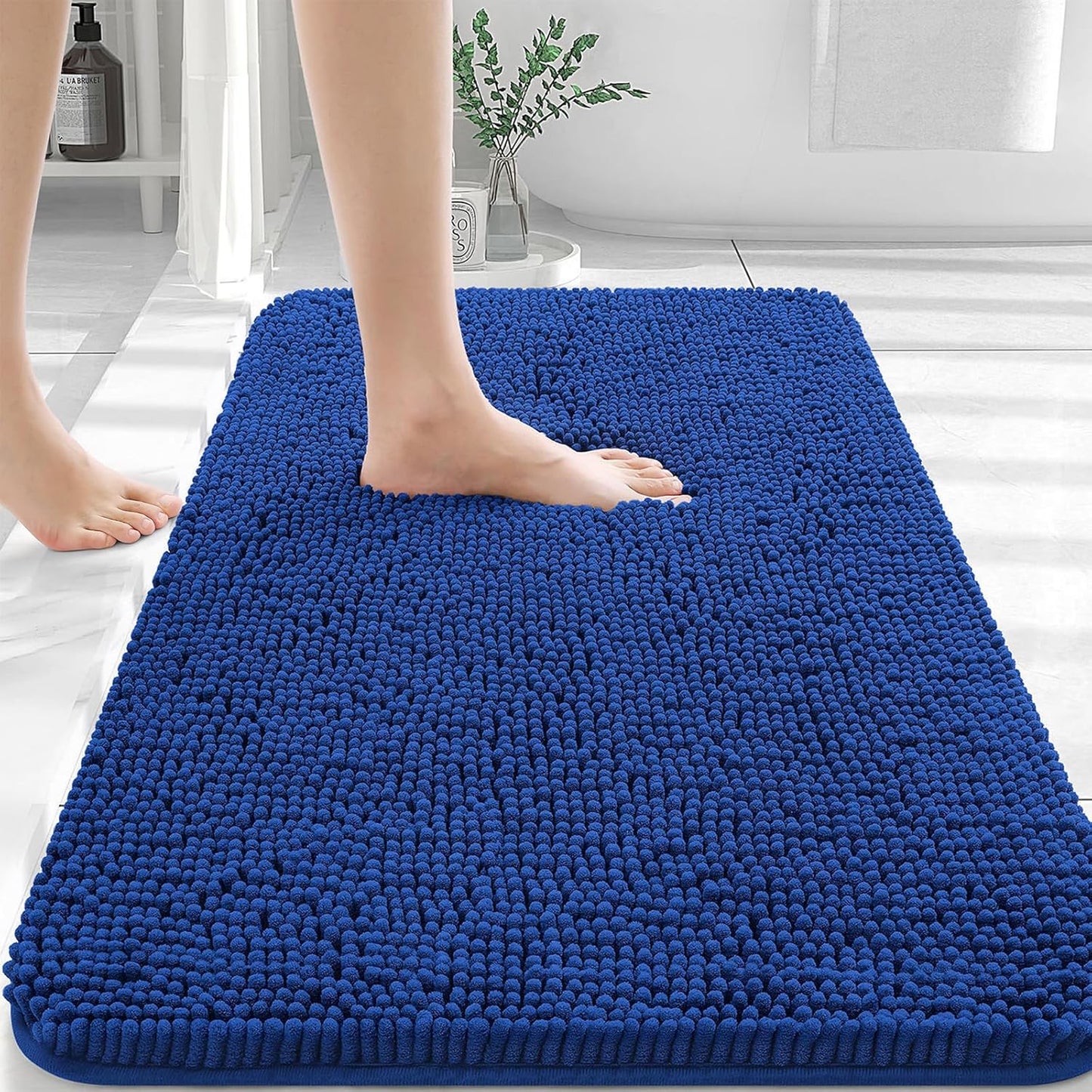 OLANLY Bathroom Rugs 30x20, Extra Soft Absorbent Chenille Bath Rugs, Rubber Backing Quick Dry, Machine Washable Bath Mats for Bathroom Floor, Tub and Shower, Home Decor Accessories, Royal Blue