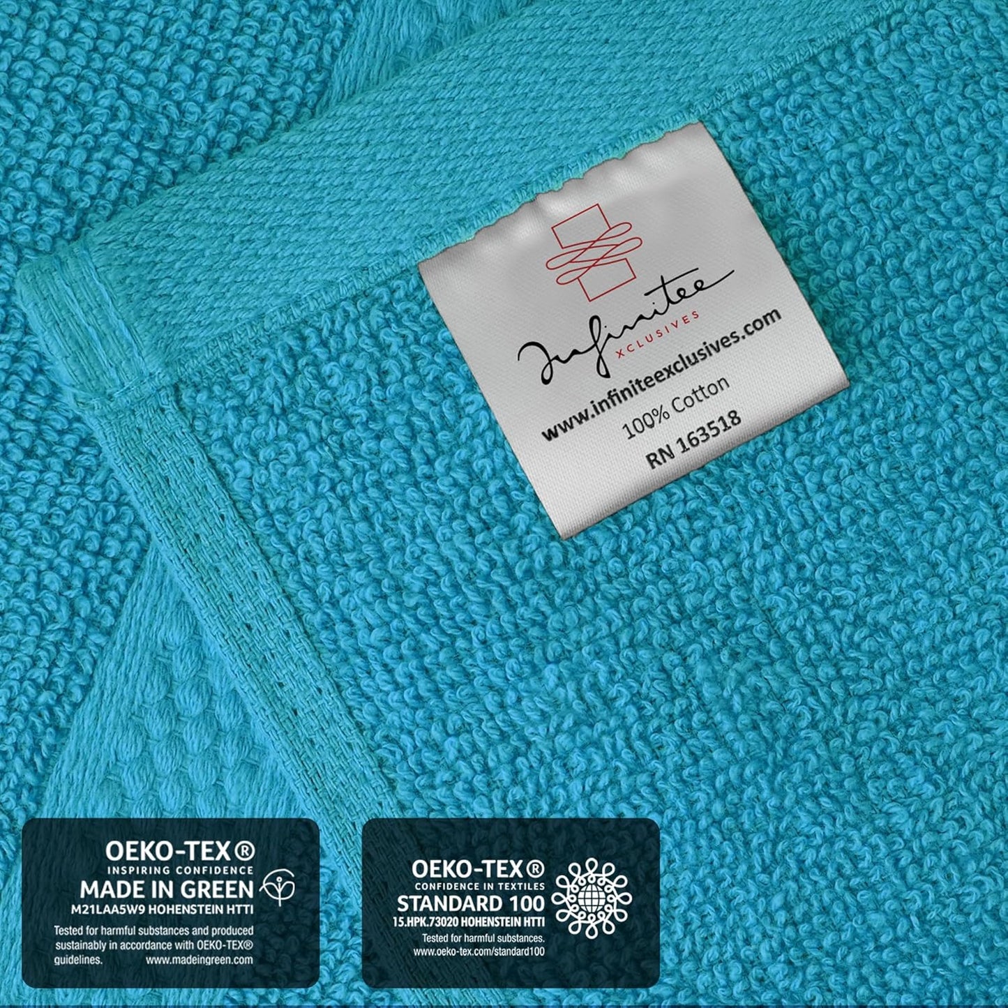 Infinitee Xclusives Luxury Wash Cloths for Showering [13x13] – 100% Cotton Washcloths [Pack of 12], Soft and Absorbent Face Towels for Bathroom Wash Clothes, Gym, and Spa (Serene Teal)