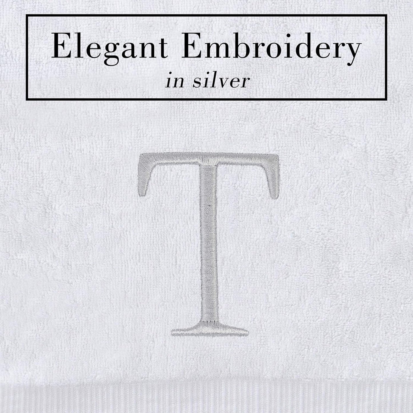 Monogrammed Hand Towels for Bathroom - Luxury Hotel Quality Personalized Initial Decorative Embroidered Bath Towel for Powder Room, Spa - GOTS Organic Certified - Set of 2 Letter T