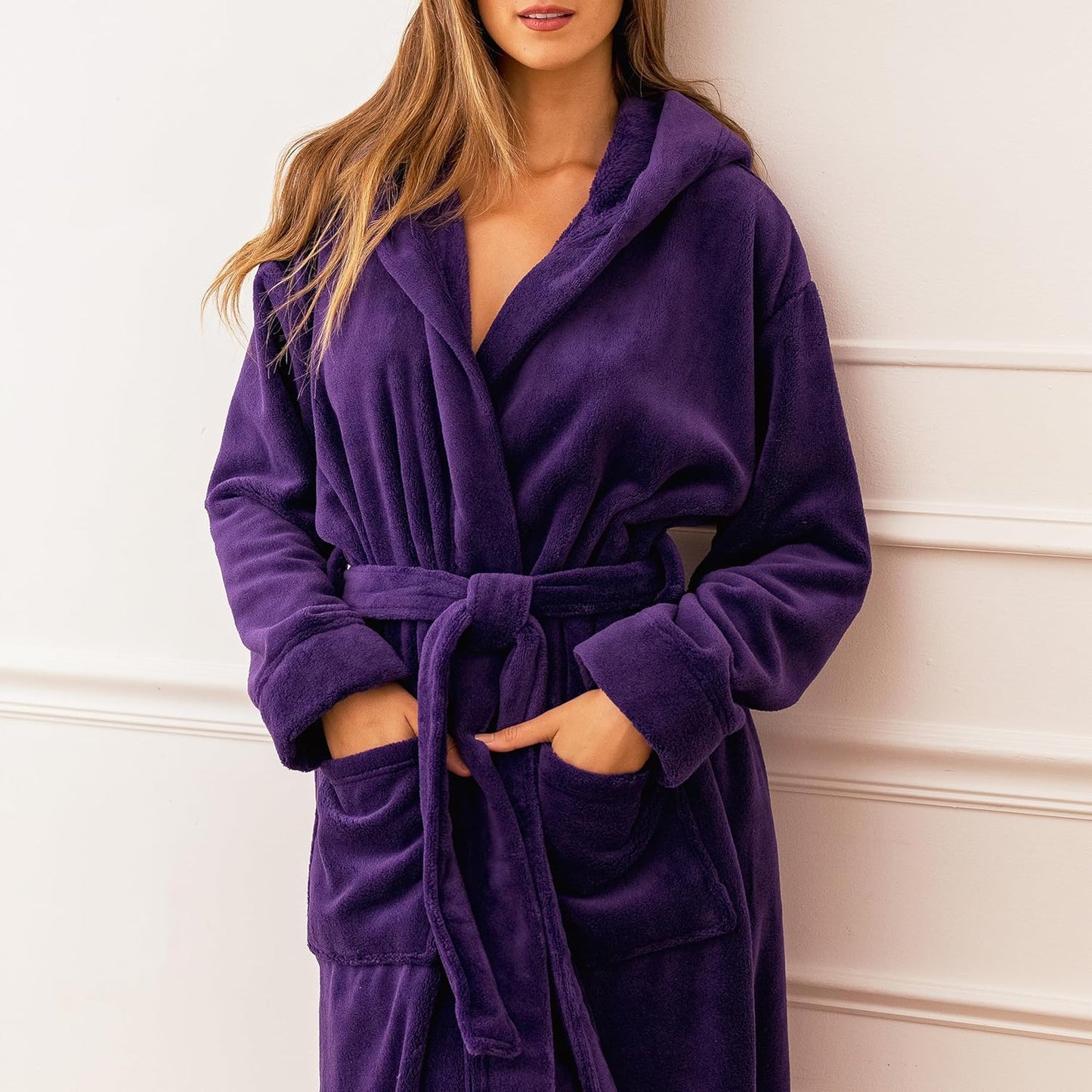 Alexander Del Rossa Womens Robe, Long Plush Bathrobe with Hood, Hooded Robes for Women Plus Size Bath Robe