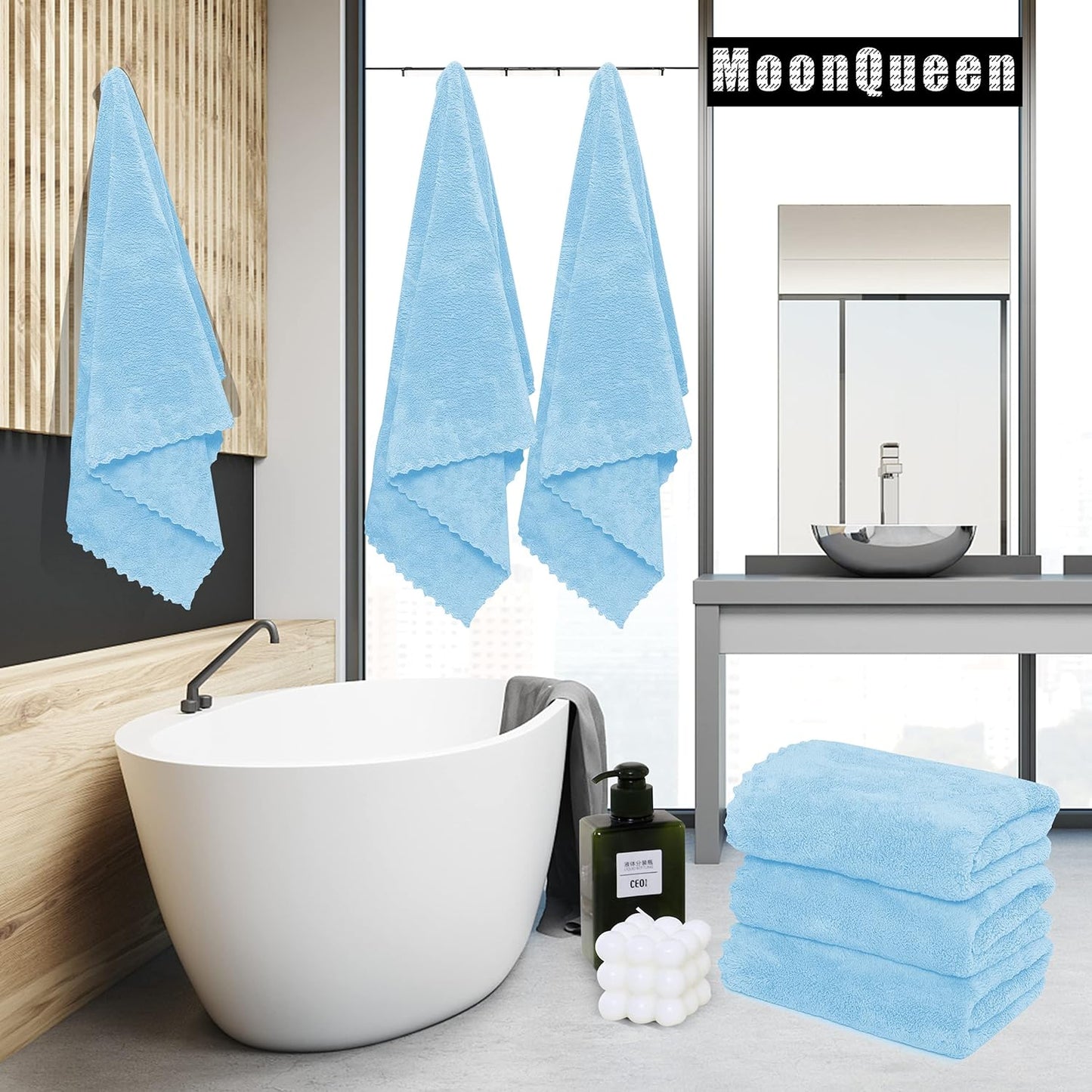 MOONQUEEN 6 Pack Premium Bath Towel Set - Quick Drying - Microfiber Coral Velvet Highly Absorbent Towels - Multipurpose Use as Bath Fitness, Bathroom, Shower, Sports, Yoga Towel (Aquamarine)