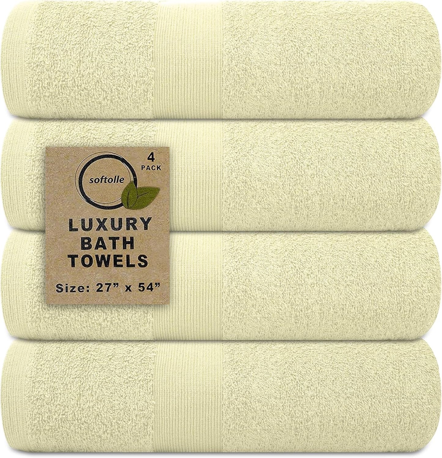 Softolle Luxury Bath Towels Set of 4 (27” x 54”) | Towels for Bathroom | Super Soft | Highly Absorbent Towels for Home, Spa, Gym (Cream)