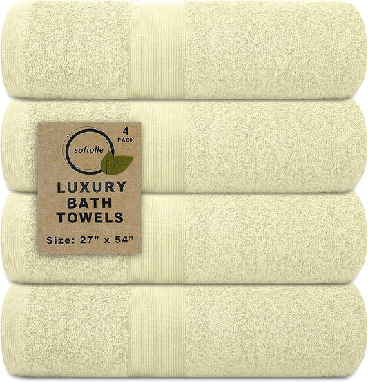 Softolle Luxury Bath Towels Set of 4 (27” x 54”) | Towels for Bathroom | Super Soft | Highly Absorbent Towels for Home, Spa, Gym (Cream)