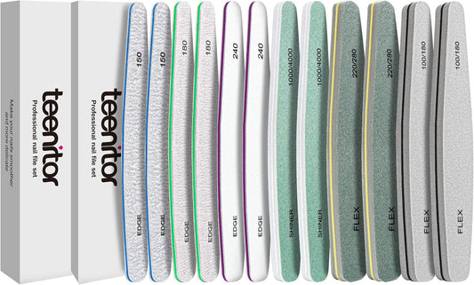 Teenitor 12pcs Nail Files and Buffers, Nail File Nail Buffer Block for Women, Emery Boards for Nails Nail Buffer and Shine Kit, Fingernail Files 100/180 Grit Nail Files for Natural Nails