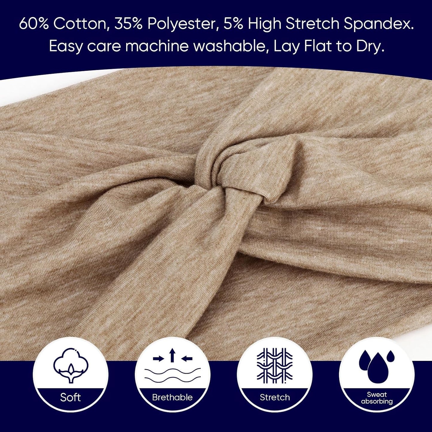 DRESHOW Extra Wide Headbands for Women Cotton Turban Knotted Bandana Head Bands Non Slip Boho Hair Accessories for Sports & Yoga