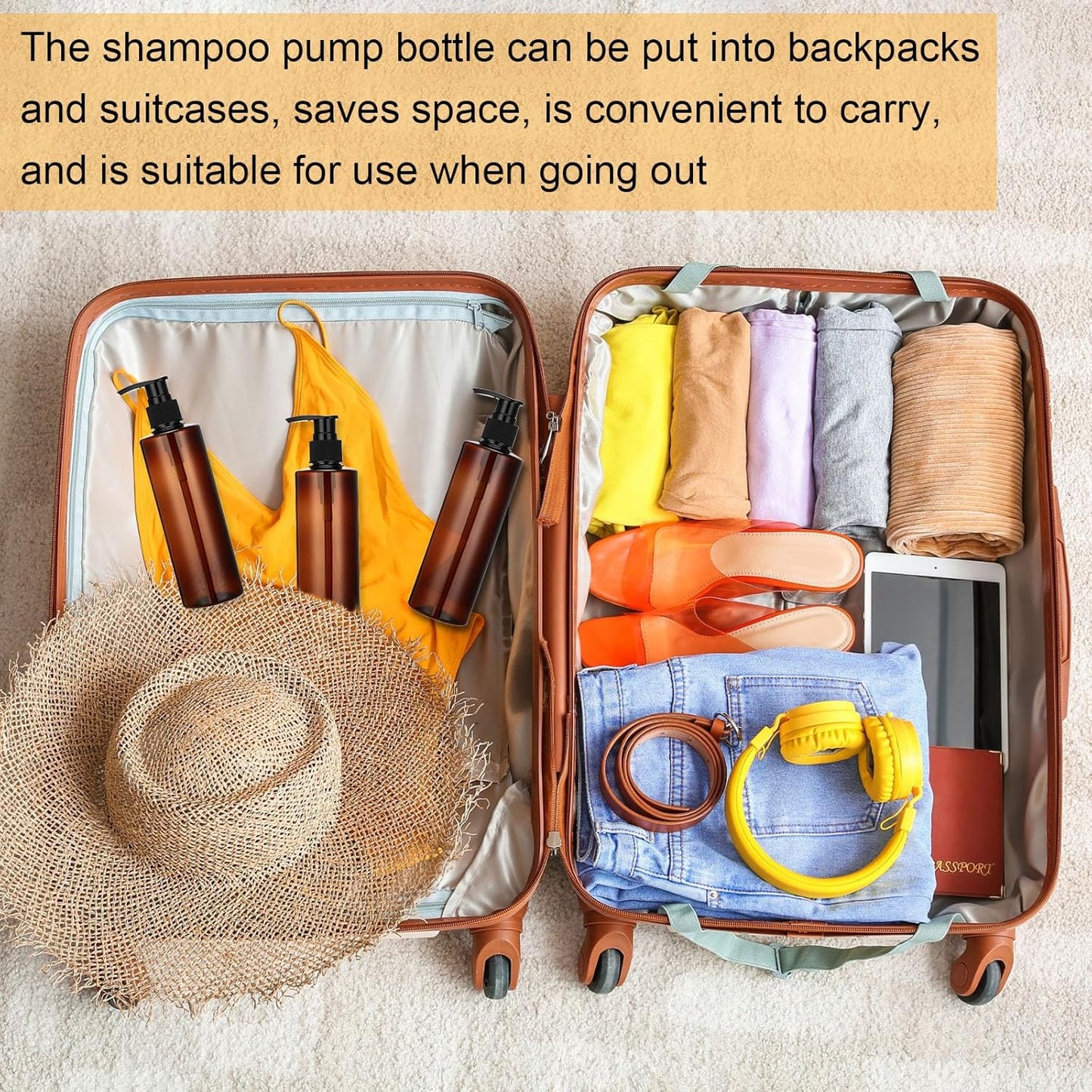 Thyle 20 Pcs Plastic Pump Dispenser Bottle 8 oz Refillable Plastic Bottles Bulk Lotion Container Travel Lock Empty container for Shampoo Massage Oil Dispensing(Brown)