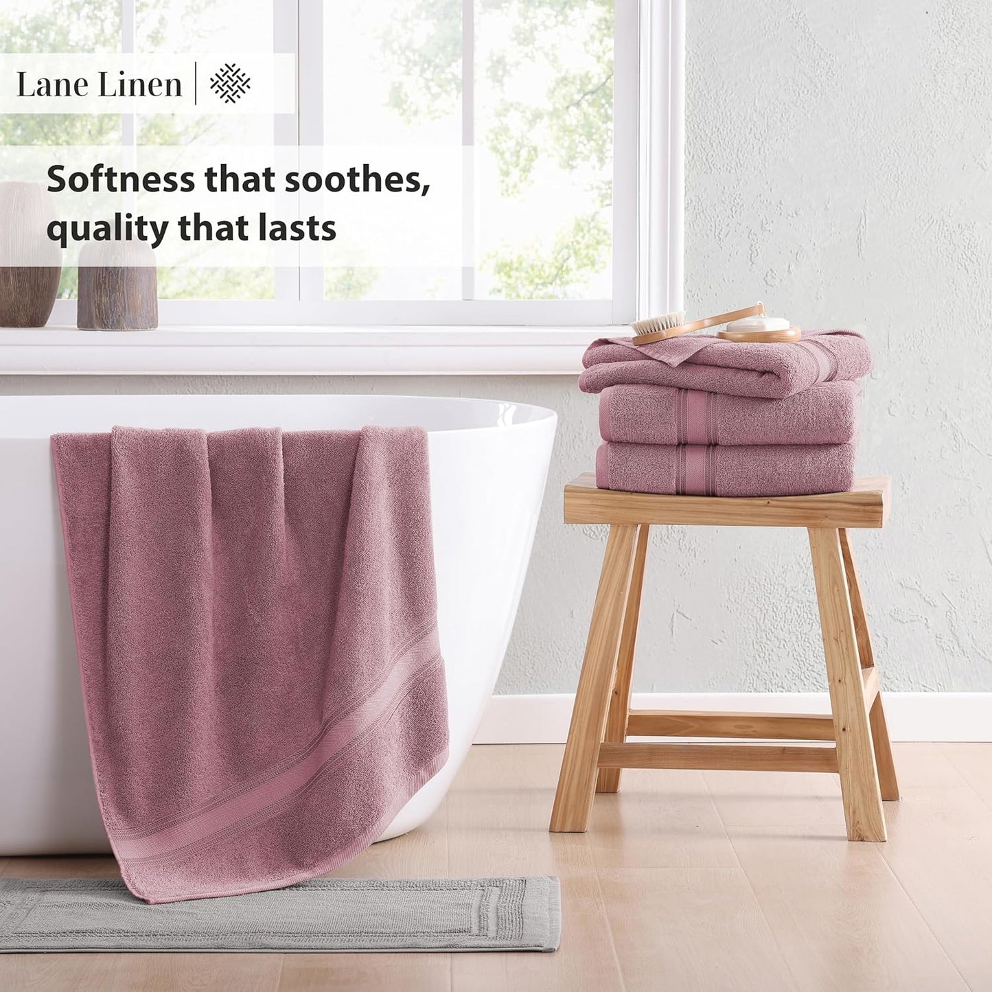 LANE LINEN Luxury Bath Towels Set - 12 Piece Set, 100% Cotton Bathroom Towels, Zero Twist, Quick Dry Shower Towel, Absorbent Bath Towel, 4 Bath Towels, 4 Hand Towels, 4 Wash Cloths - Wishful Mauve