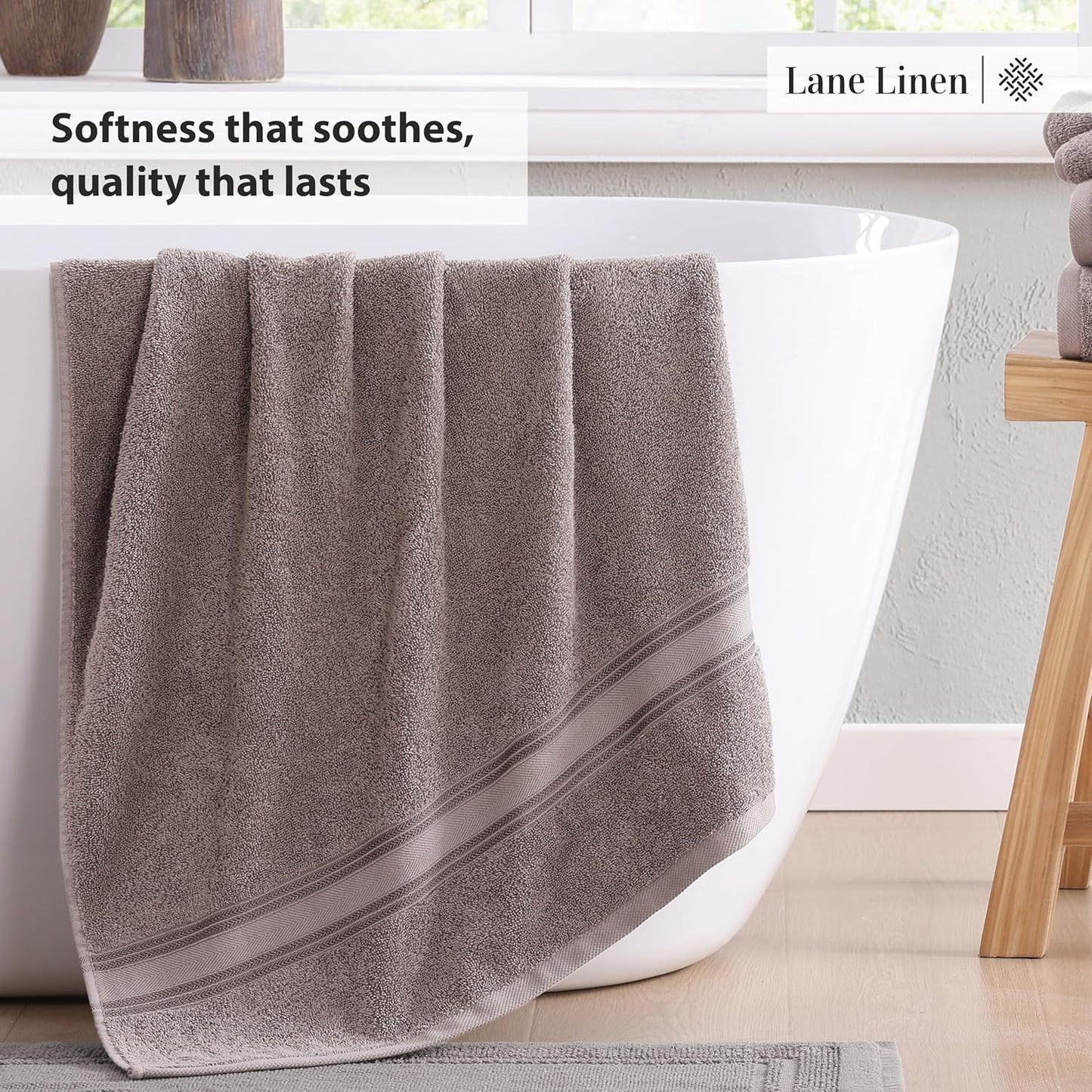 LANE LINEN Luxury Bath Towels Set - 3 Piece 100% Cotton Bathroom Towels, Quick Dry, Extra Aborbent, 1 Hand Towel, 1 Wash Cloths, 1 Bath Towel: Platinum
