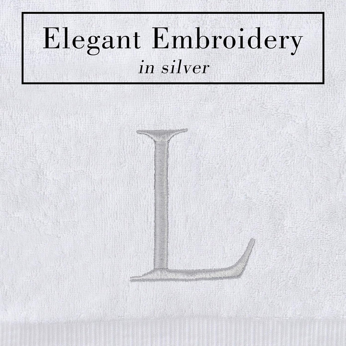Monogrammed Hand Towels for Bathroom - Luxury Hotel Quality Personalized Initial Decorative Embroidered Bath Towel for Powder Room, Spa - GOTS Organic Certified - Set of 2 Letter L