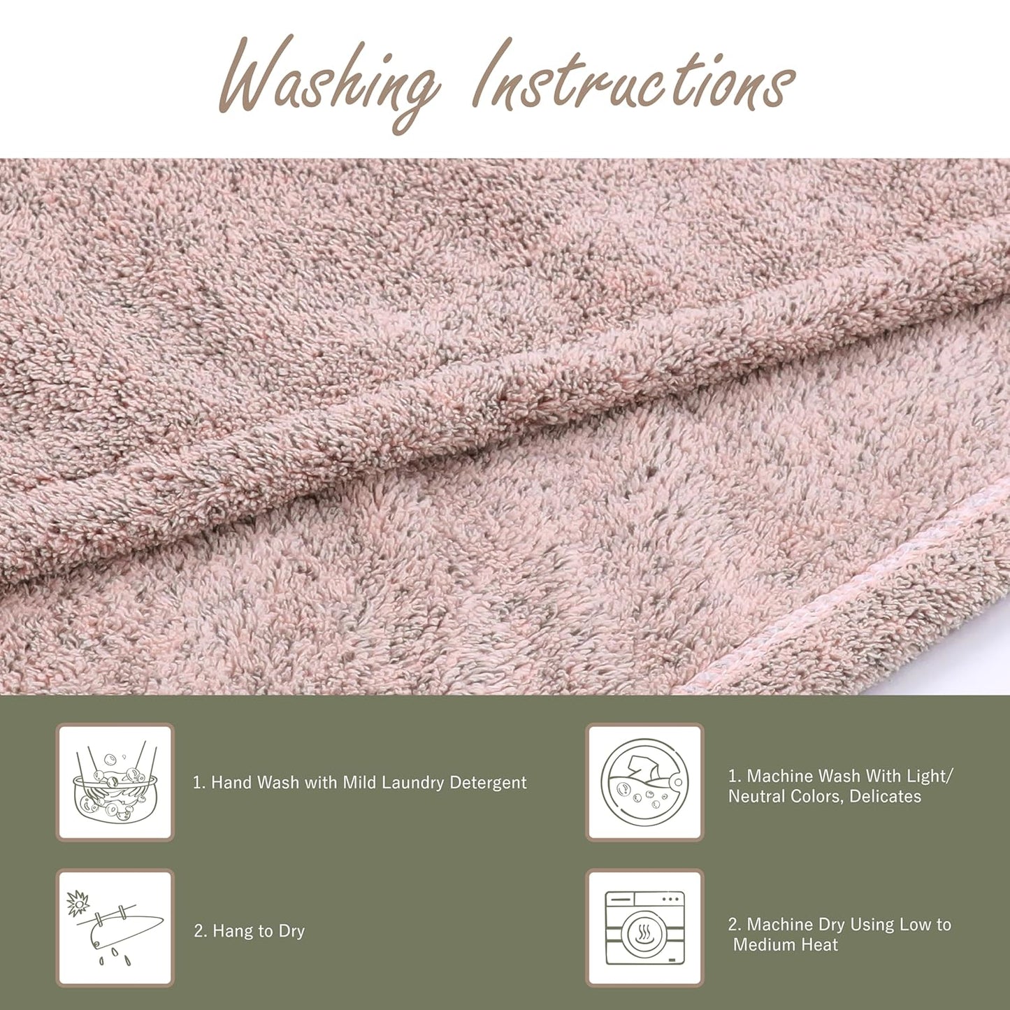 myHomeBody Hair Towel Wrap, Luxury Quick Drying Turban, Ultra Soft Absorbent Charcoal Fiber Cap, with Coconut Shell Button - Pink