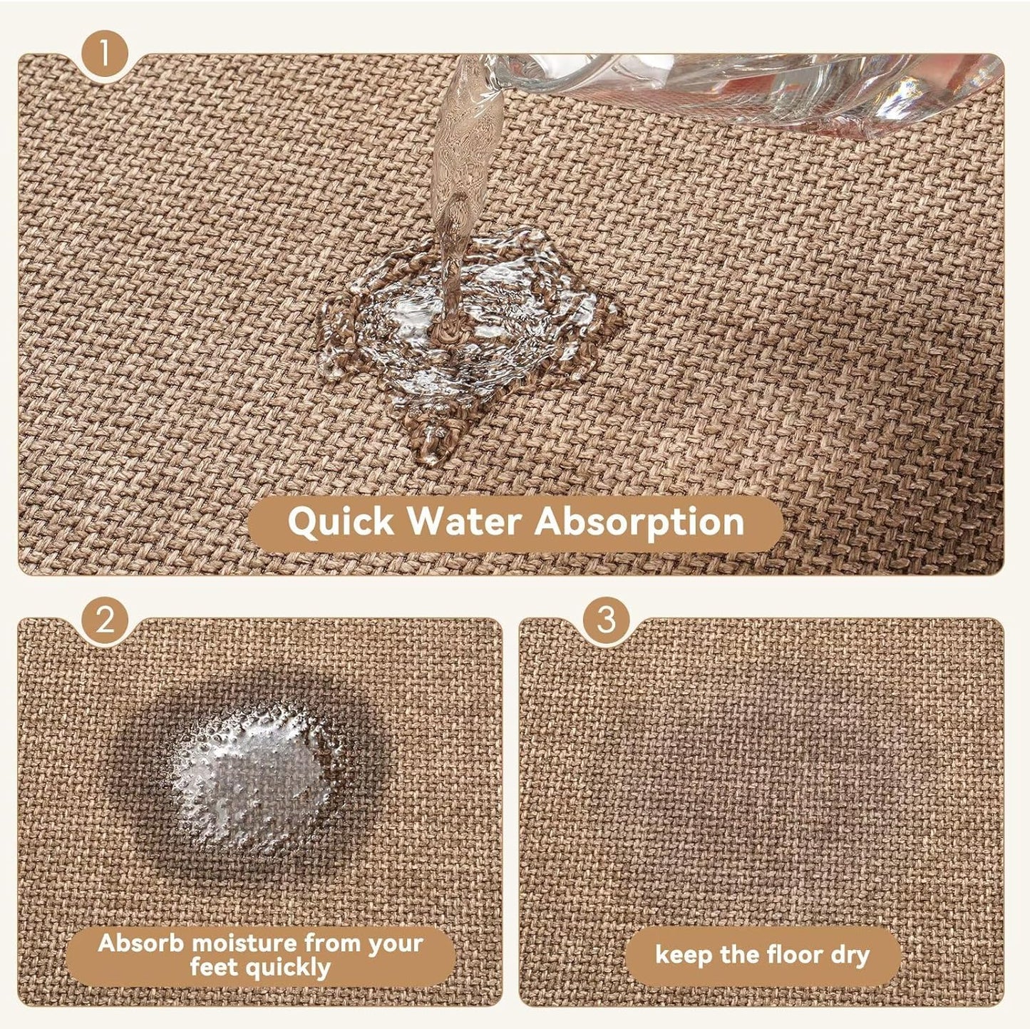 Ultra Thin Braided Bathroom Rugs Bath Mat Non Slip Washable, Rubber Backing Super Absorbent Thin Bathroom Rug Fit Under Door, Quick Dry Entrance Bath Rug Shower Floor Mat, Brown 20"x32"