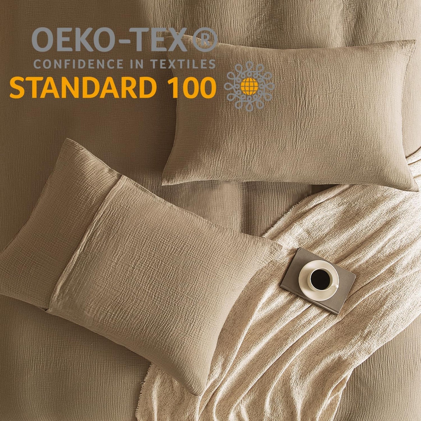 SE SOFTEXLY Muslin Pillowcases Queen Size 100% Cotton, 2 Pack Linen Like Pillow Shams with Envelope Closure, Ultral Soft and Breathable Pillow Case Covers, Light Brown, 20" X 30", No Filling