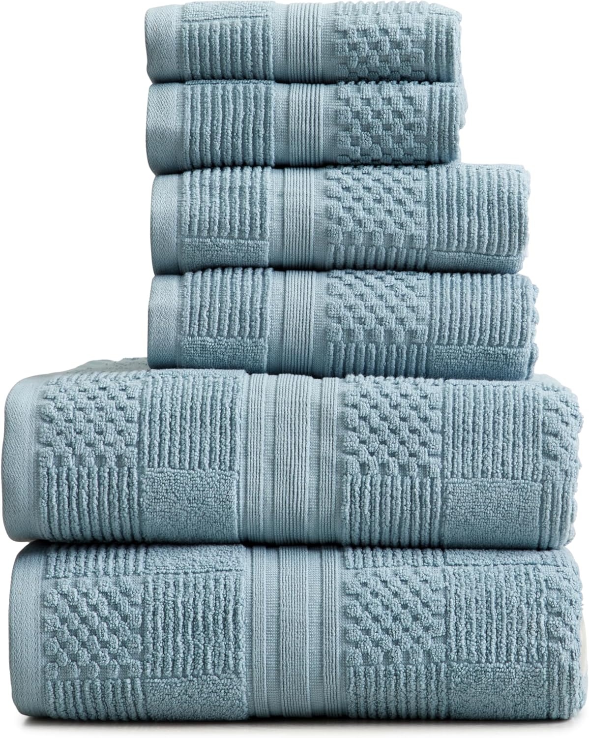 Springtree Home 100% Cotton Bathroom Towel Set | 6 Piece Set - Blue Towels | Geometric Textured Design | Absorbent & Quick-Dry | Oeko-TEX® Standard 100 Cotton | Myla Collection - Arona Blue