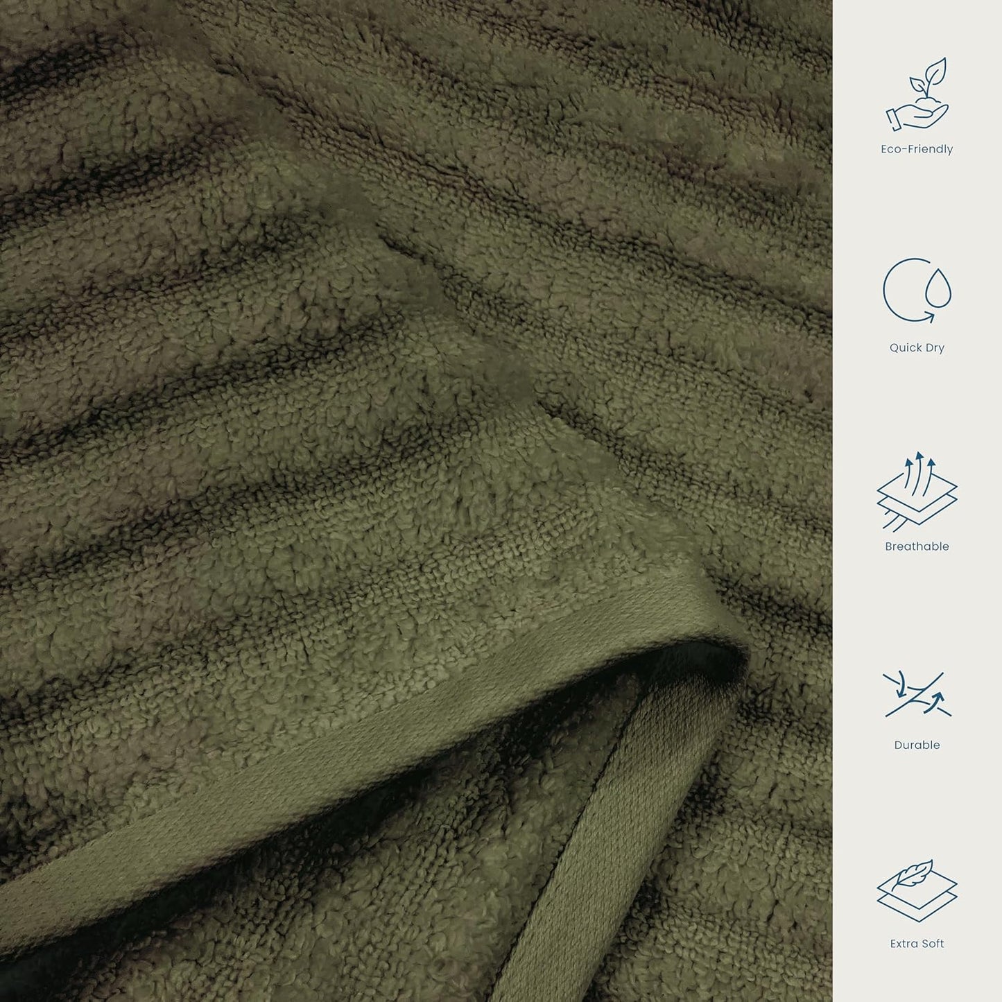 Blue Loom Ribbed Hand 2 Towels Set, 100% Cotton 600GSM, Soft Absorbent Durable Quick Drying for Bathroom - Mason 2 Piece 18" x 30" - Moss