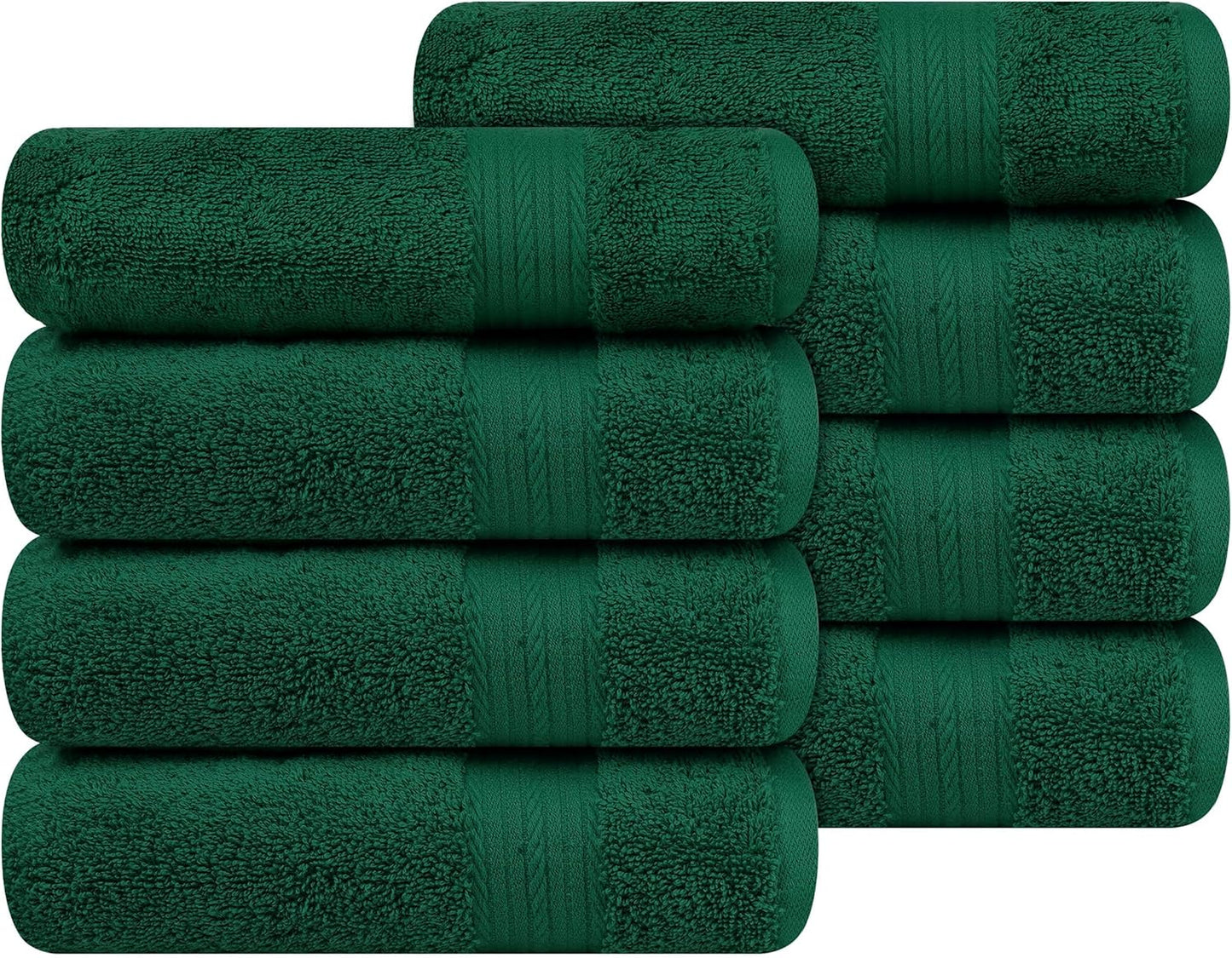 Ample Decor Hand Towel 18 X 28 Inch Pack of 8 600 GSM 100% Cotton Soft Absorbent Thick Durable Premium Quality, for Hotel, Bathroom, Spa, Daily Use, Gym - Green