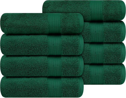 Ample Decor Hand Towel 18 X 28 Inch Pack of 8 600 GSM 100% Cotton Soft Absorbent Thick Durable Premium Quality, for Hotel, Bathroom, Spa, Daily Use, Gym - Green
