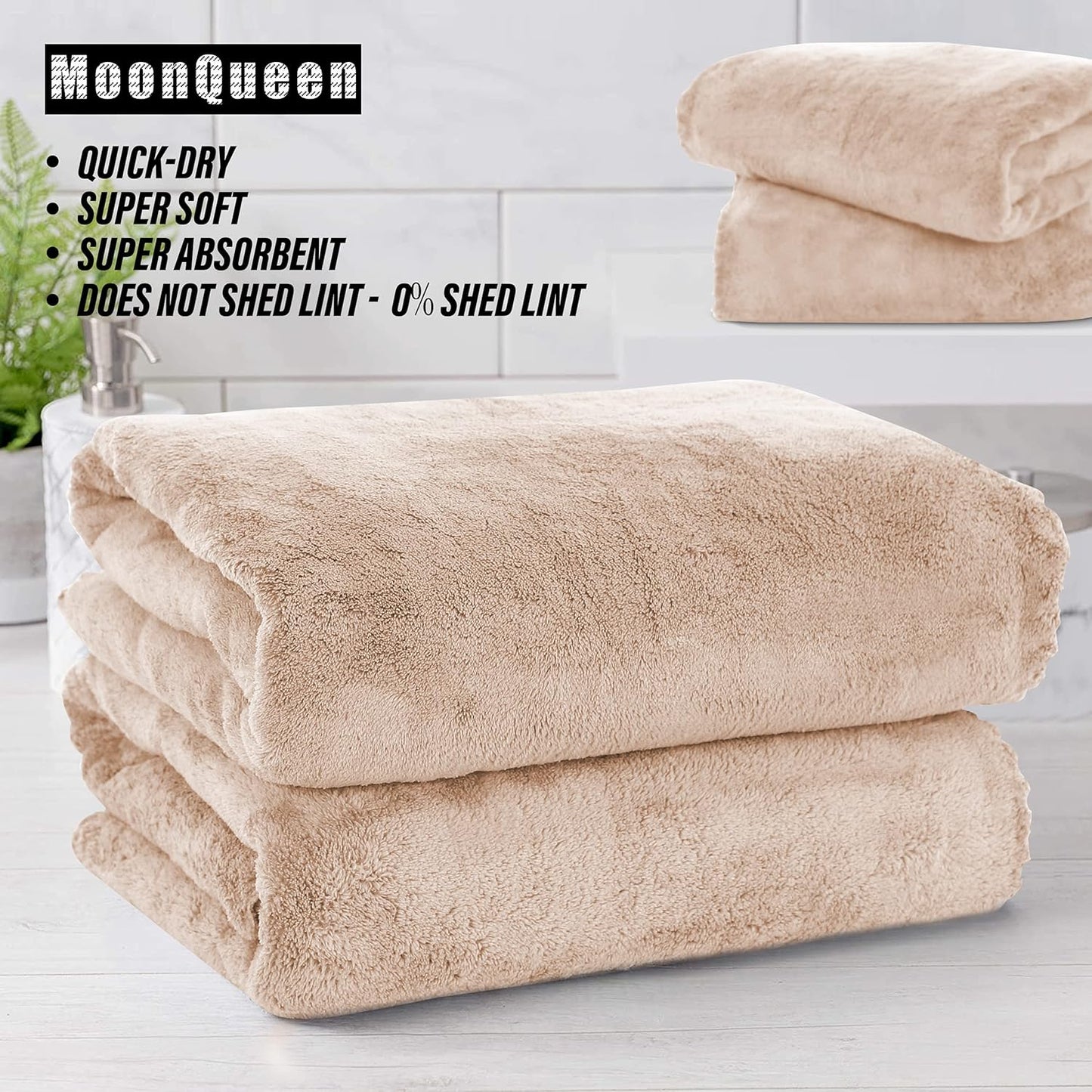 MOONQUEEN 2 Pack Premium Bath Towel Set - Quick Drying - Microfiber Coral Velvet Highly Absorbent Towels - Multipurpose Use as Bath Fitness, Bathroom, Shower, Sports, Yoga Towel (Brown)