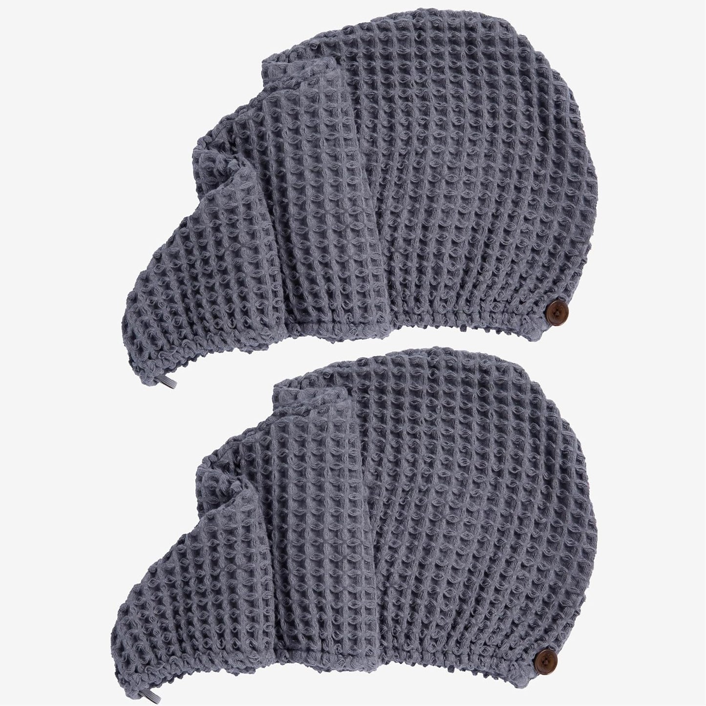 Hair Towel | 100% Cotton Silk Hair-Drying Waffle Wrap Turban for Women, Ultra-Absorbent, Anti Frizz, Hair Damage Protection for Straight and Curly Hair (Smoke Grey, 2 Pack)