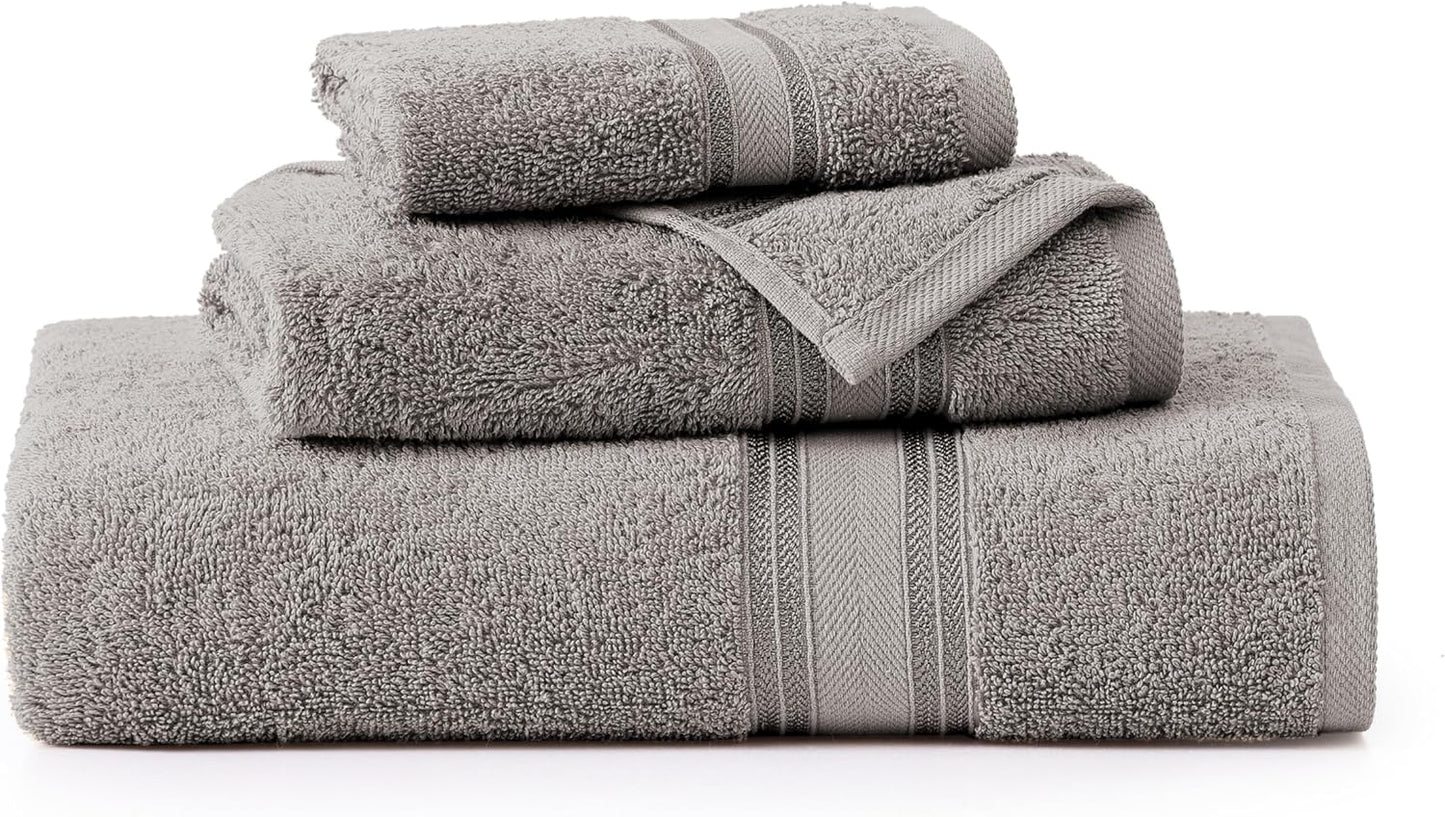 LANE LINEN Luxury Bath Towels Set - 3 Piece 100% Cotton Bathroom Towels, Quick Dry, Extra Aborbent, Super Soft Towels Set 1 Hand Towel, 1 Wash Cloths, 1 Bath Towel, Space Grey