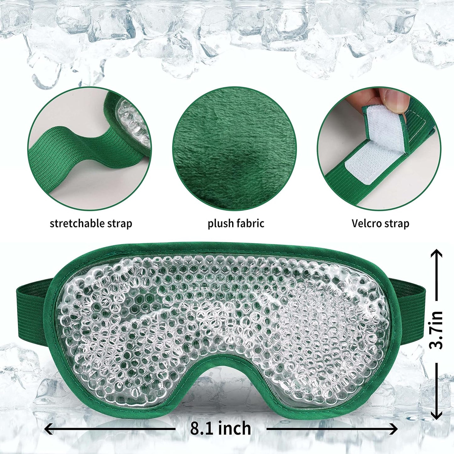 Cooling Eye Mask with Gel Bead, Reusable Cold Compress Ice Pack Sleeping Eye Cooling Pads for After Eyelid Surgery, Puffiness, Puffy Eyes, Headache, Migraine Relief(Dark Green)