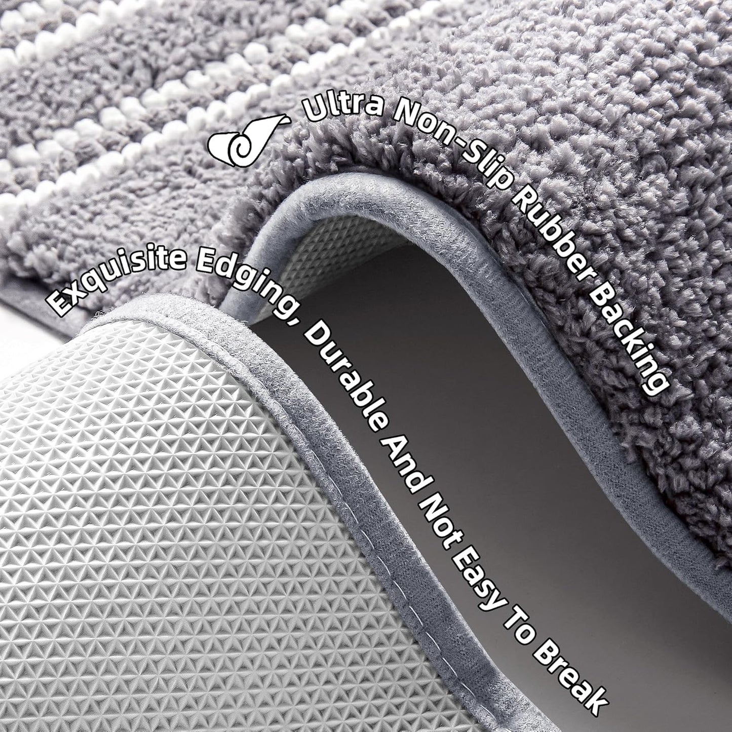 Bathroom Rugs 17x24 Extra Soft Absorbent Bath Mat Chenille Non Slip Shower Mat Rubber Backing Machine Washable Bath Mats for Bathroom Shaggy Grey Bath Rugs for Tub, Hallway