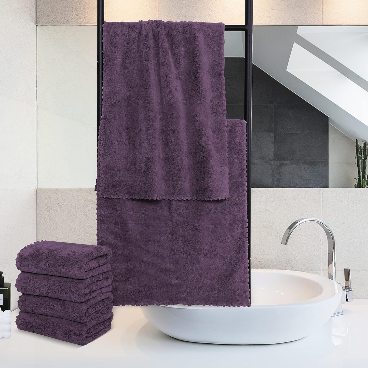 MOONQUEEN 6 Pack Premium Hand Towels - Quick Drying - Microfiber Coral Velvet Highly Absorbent Towels - Multipurpose Use as Hotel, Bathroom, Shower, Spa, Hand Towel 16 x 28 inches (Plum)