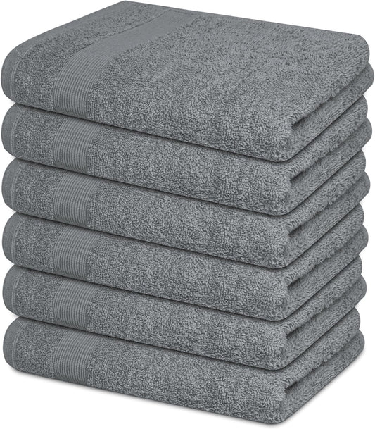 Premium Hand Towels Pack of 6 (16" x 30”) 100% Combed Ring Spun Cotton | Highly Absorbent Hand Towels Set | Ultra Soft for Home, Gym & Spa (Silver Grey)