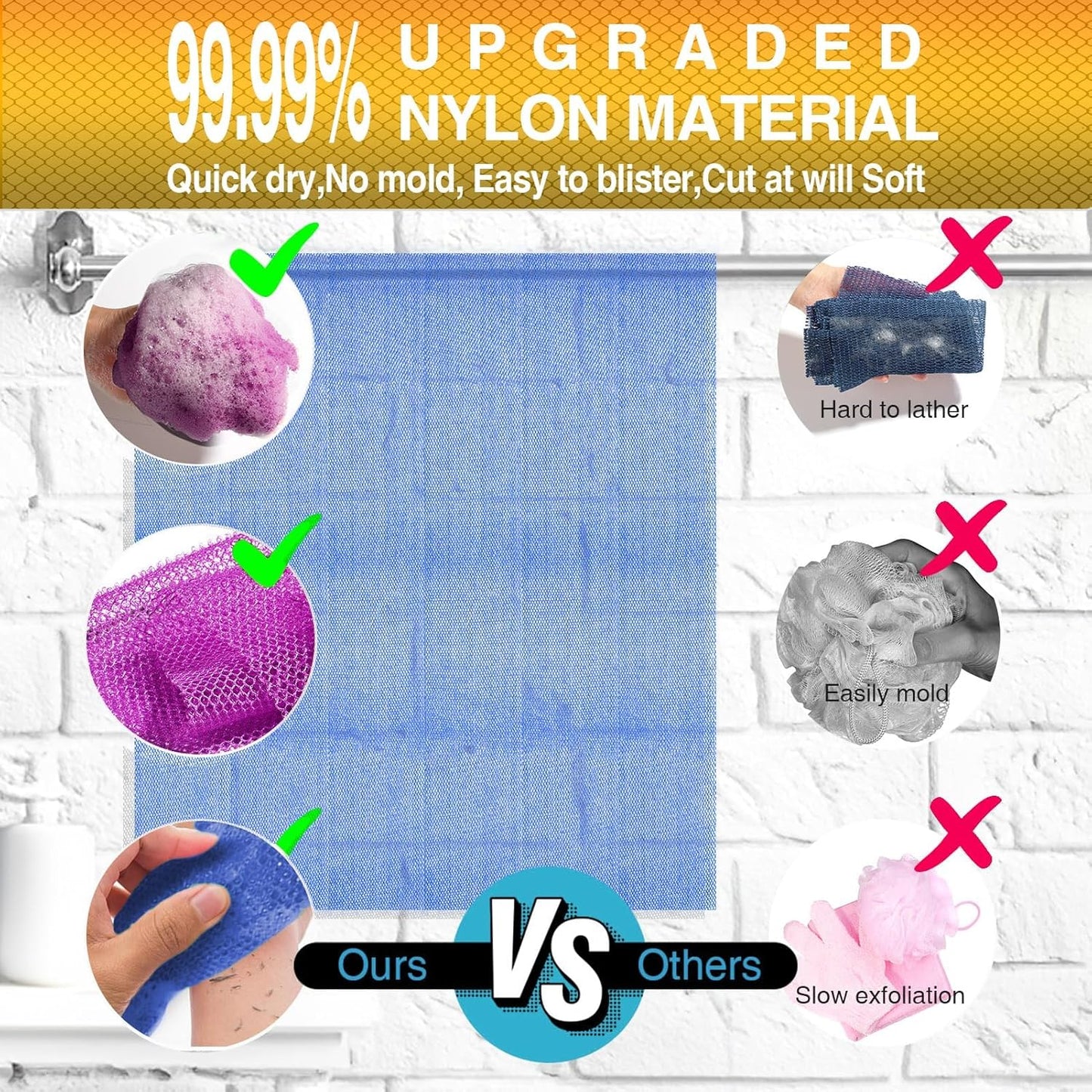 UJFQBH 6 Pieces African Net Sponge Long Bath Sponge Exfoliating Shower Body Scrubber for Daily Use, Terrific for Smoother Skin - Back Scrubber for a Refreshing Experience (Purple - Orange)