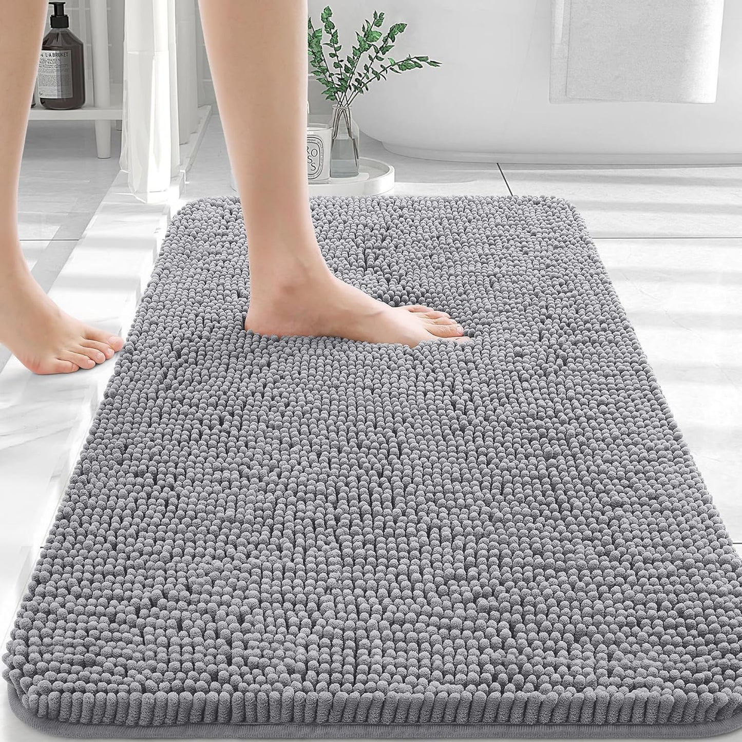 OLANLY Bathroom Rugs 36x24, Extra Soft Absorbent Chenille Bath Rugs, Rubber Backing Quick Dry, Machine Washable Bath Mats for Bathroom Floor, Tub and Shower, Home Decor Accessories, Grey