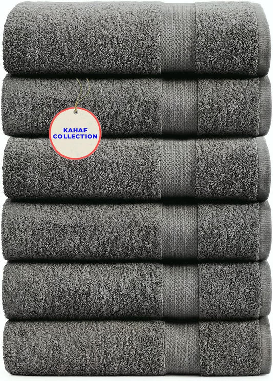 100% Cotton Bath Towels, 24x48 Pack of 6 Towels, Quick Dry, Highly Absorbent, Soft Feel Towel, Gym, Spa, Bathroom, Shower, Pool, Luxury Soft Towels (Light Grey, 24x48-6 Pack)