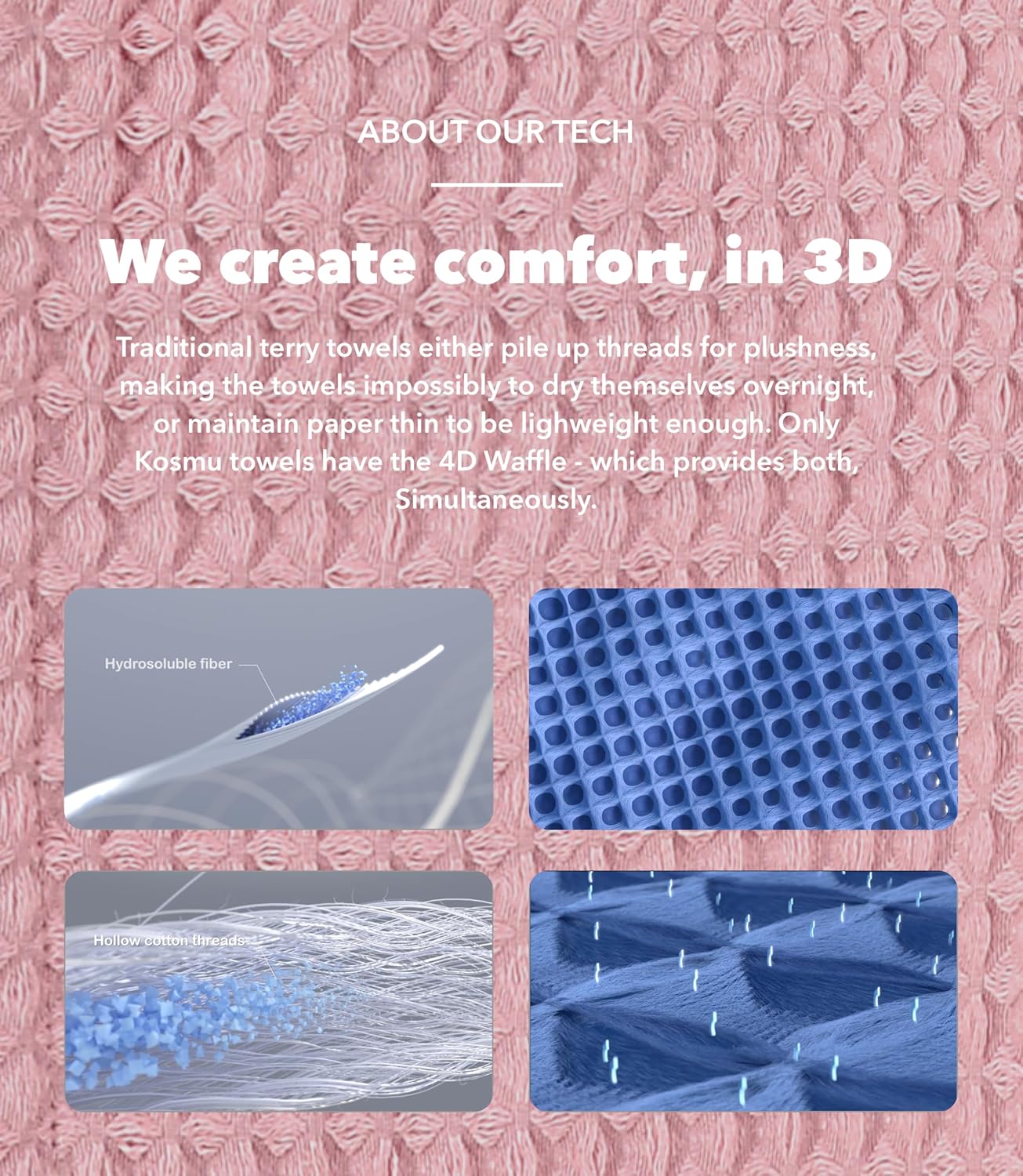 Hair Towel | 2 Pack, 100% Cotton Silk Hair-Drying Waffle Wrap Turban for Women, Ultra-Absorbent, Anti Frizz, Hair Damage Protection for Straight and Curly Hair (Sakura Pink, 2 Pack)