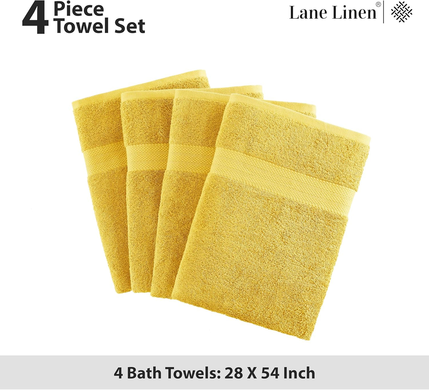 Lane Linen 100% Cotton Bath Towels Pack of 4 (28"x54") - Ring Spun Mercerized Cotton Bathroom Towel Set - Quick Drying, Extra Soft & Absorbent Yellow Bath Towels - Suitable for All Skin Types - Mimosa