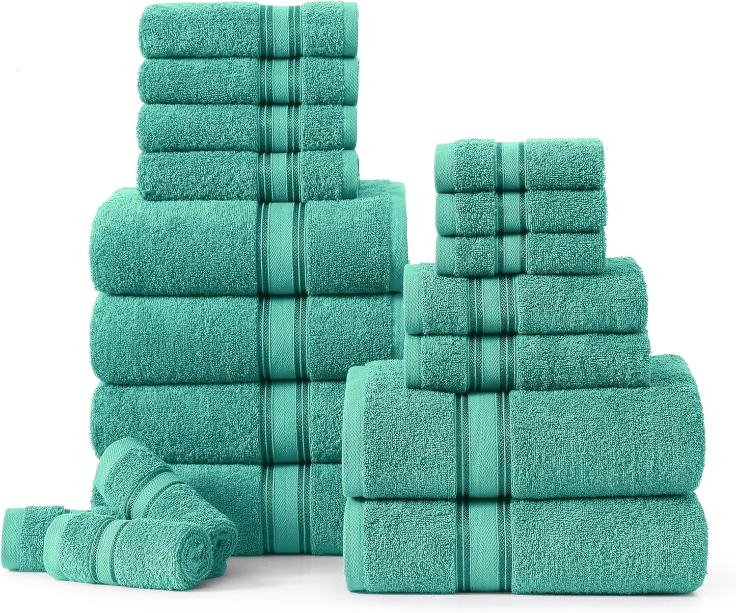 LANE LINEN 100% Mercerized Cotton Luxury Bathroom Towel Set - 18 Pcs - Zero Twist, Fluffy, Soft & Highly Absorbent - 6 Bath, 6 Washcloths, 6 Hand Towels - Avaialable in Wide Variety of Colours - Teal