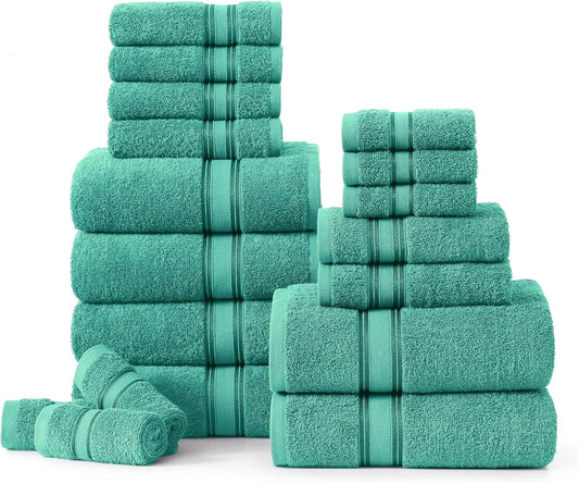 LANE LINEN 100% Mercerized Cotton Luxury Bathroom Towel Set - 18 Pcs - Zero Twist, Fluffy, Soft & Highly Absorbent - 6 Bath, 6 Washcloths, 6 Hand Towels - Avaialable in Wide Variety of Colours - Teal