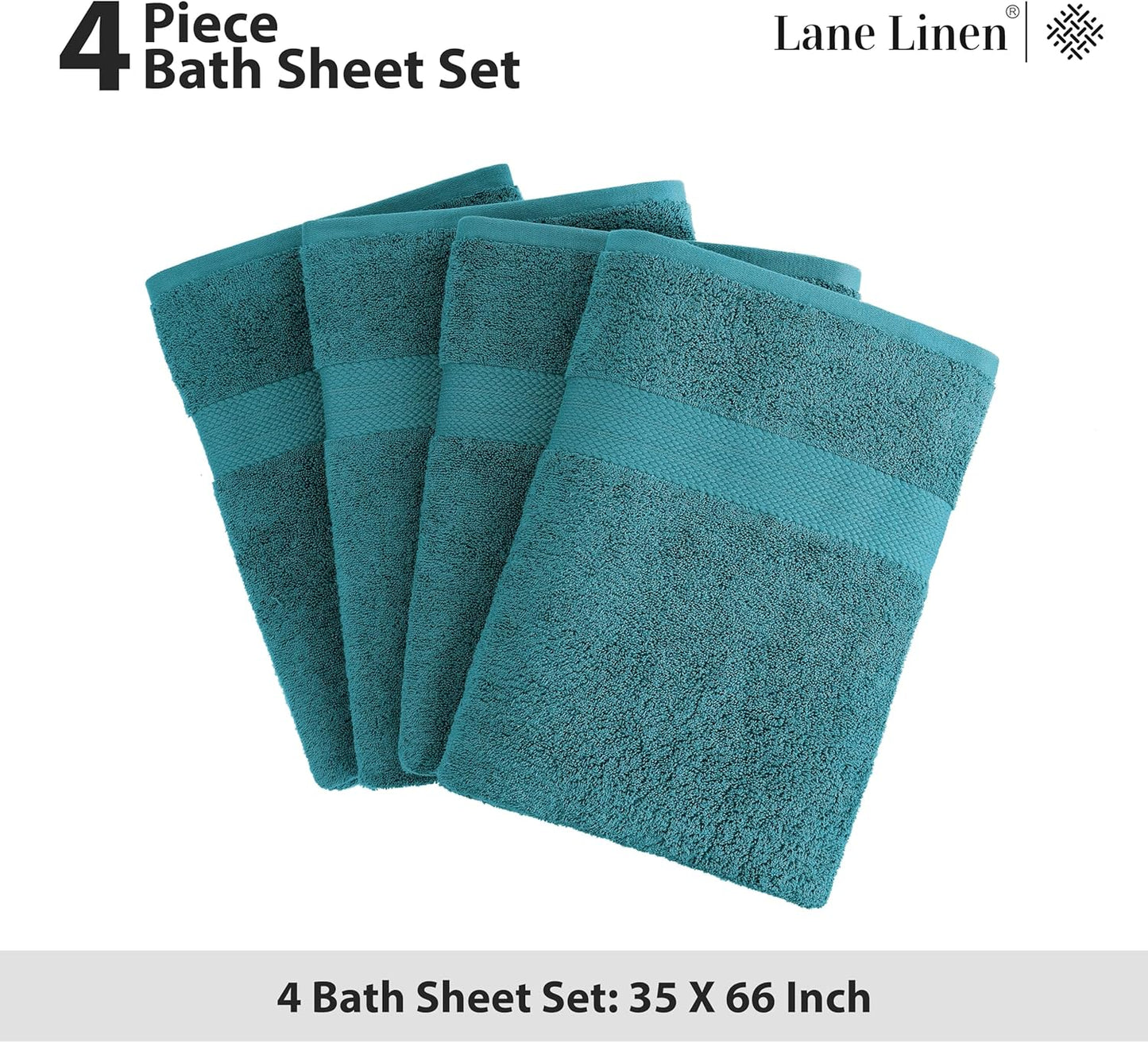 LANE LINEN 100% Ring Spun Cotton Bath Sheets (35"x66") - 4 Pcs - Extra Large Bath Towel Set - Quick Drying, Soft & Absorbent Oversized Bathroom Towels - Remain Soft After Multiple Washes - Sea Port