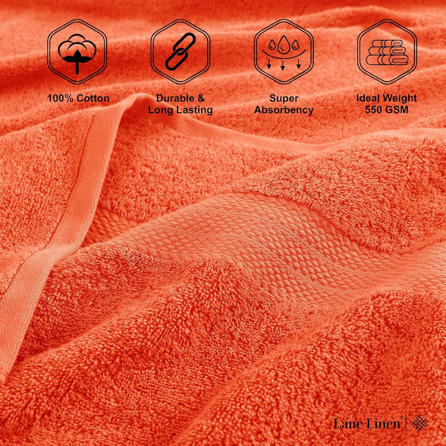 LANE LINEN 100% Cotton 4 Pack Bath Towels (28"x54") - Ring Spun Mercerized Cotton Towels Set for Bathroom - Quick Dry, Soft & Absorbent Large Bath Towel Set - Used for Salon, Spa & Hotel - Tiger Lily