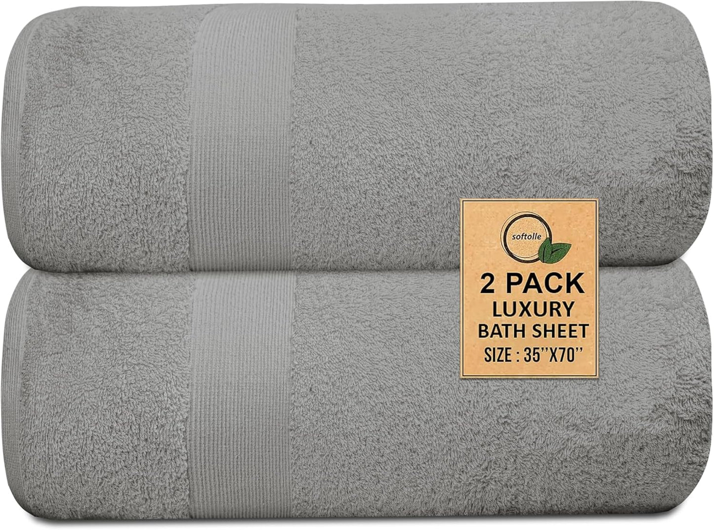 100% Cotton Luxury Bath Sheets - Pack of 2 (35" x 70") | Super Soft, Quick-Dry & Highly Absorbent Towels for Bathroom, Home, Spa & Gym (Silver Grey)