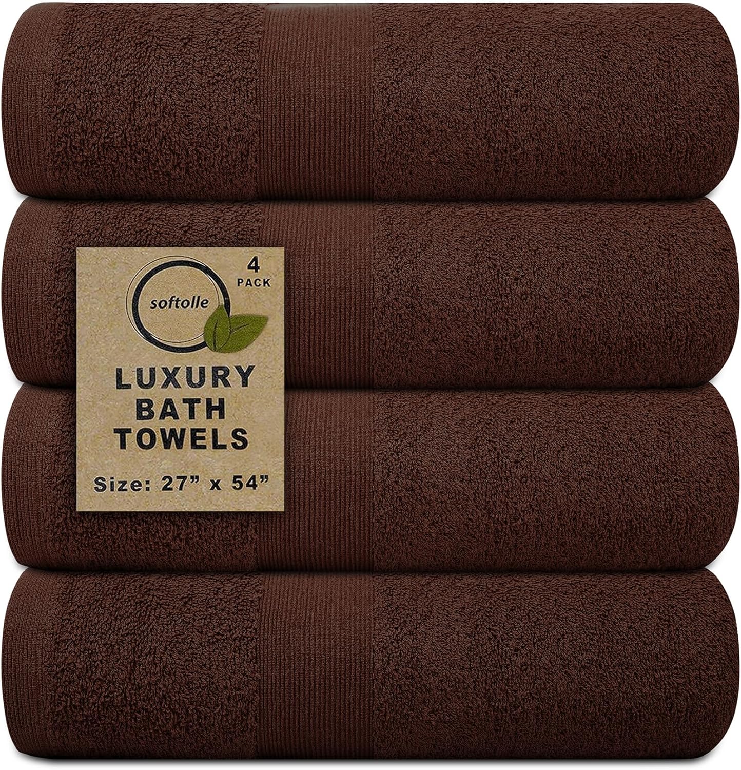 Softolle Luxury Bath Towels Set of 4 (27” x 54”) | Towels for Bathroom | Super Soft | Highly Absorbent Towels for Home, Spa, Gym (Brown)