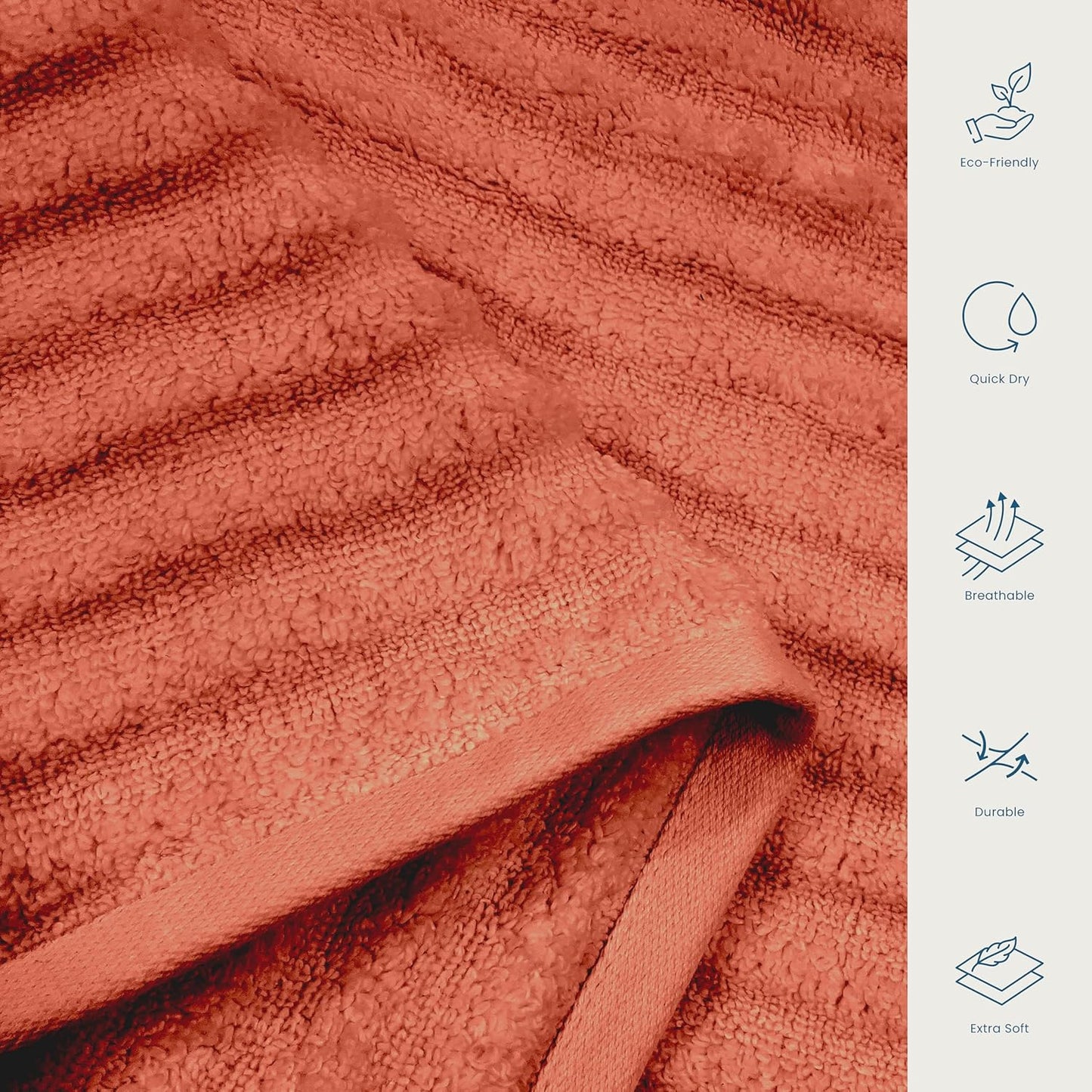 Blue Loom Ribbed Bath Towels Set, 100% Cotton 600 GSM, Soft Absorbent Durable Quick Drying 2 Bath Towels for Bathroom - Mason Set of 2 Terracotta Red (58" x 30" Inch)