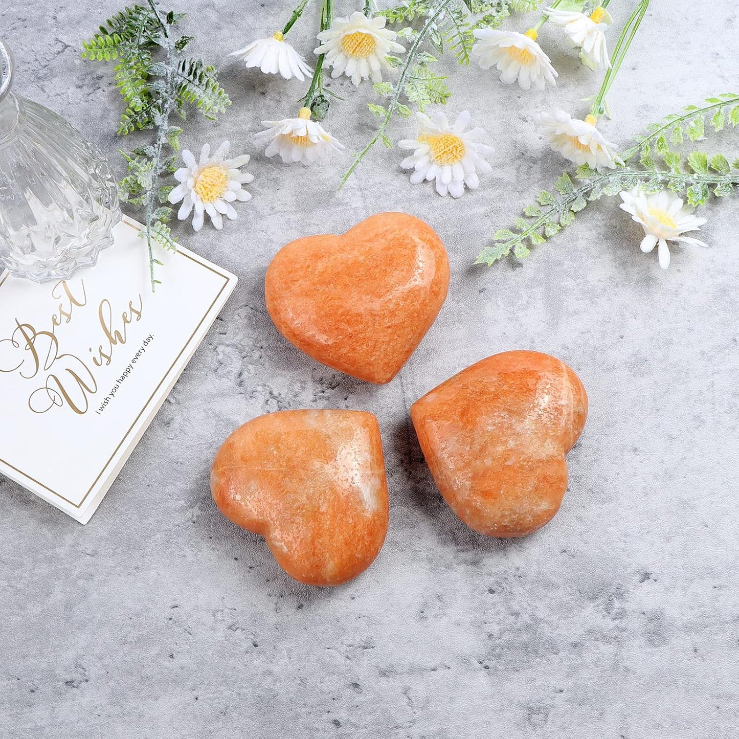 Artistone 50mm Natural Heart Healing Crystals Orange Calcite Heart Love Stones Polished Pocket Palm Gemstones Chakra Reiki Balancing Christmas Decorations
