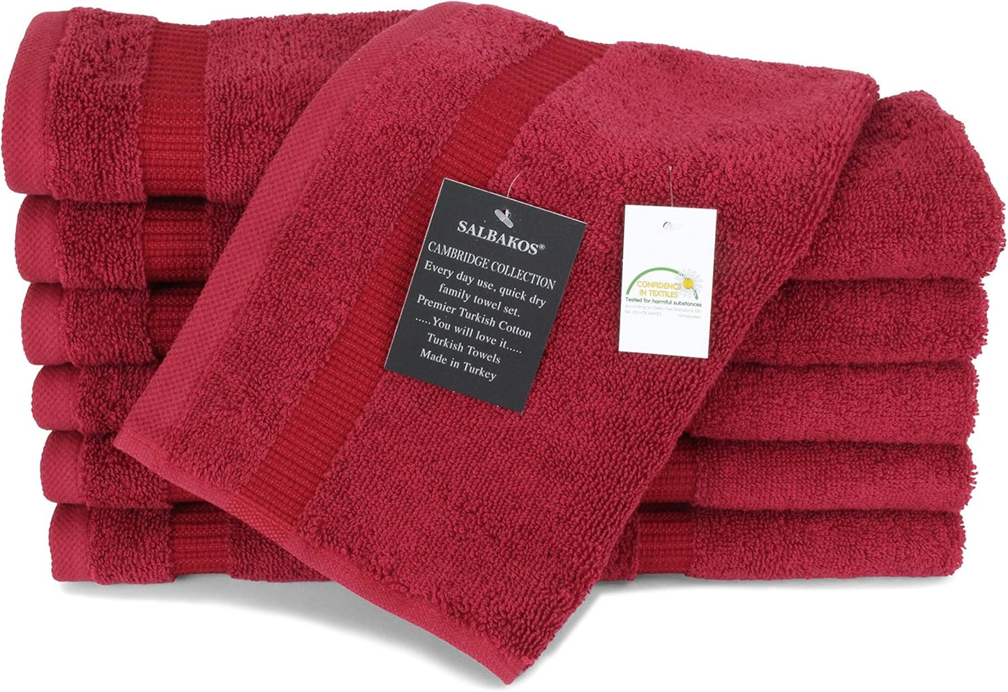 SALBAKOS 100% Turkish Cotton Washcloth Set of 12 13x13 inch | Heirloom Quality | Hotel & Spa Collection | Ultra Soft, Super Absorbent, Washcloth Towels | Made in Turkey (Wine, 12 Washcloths)