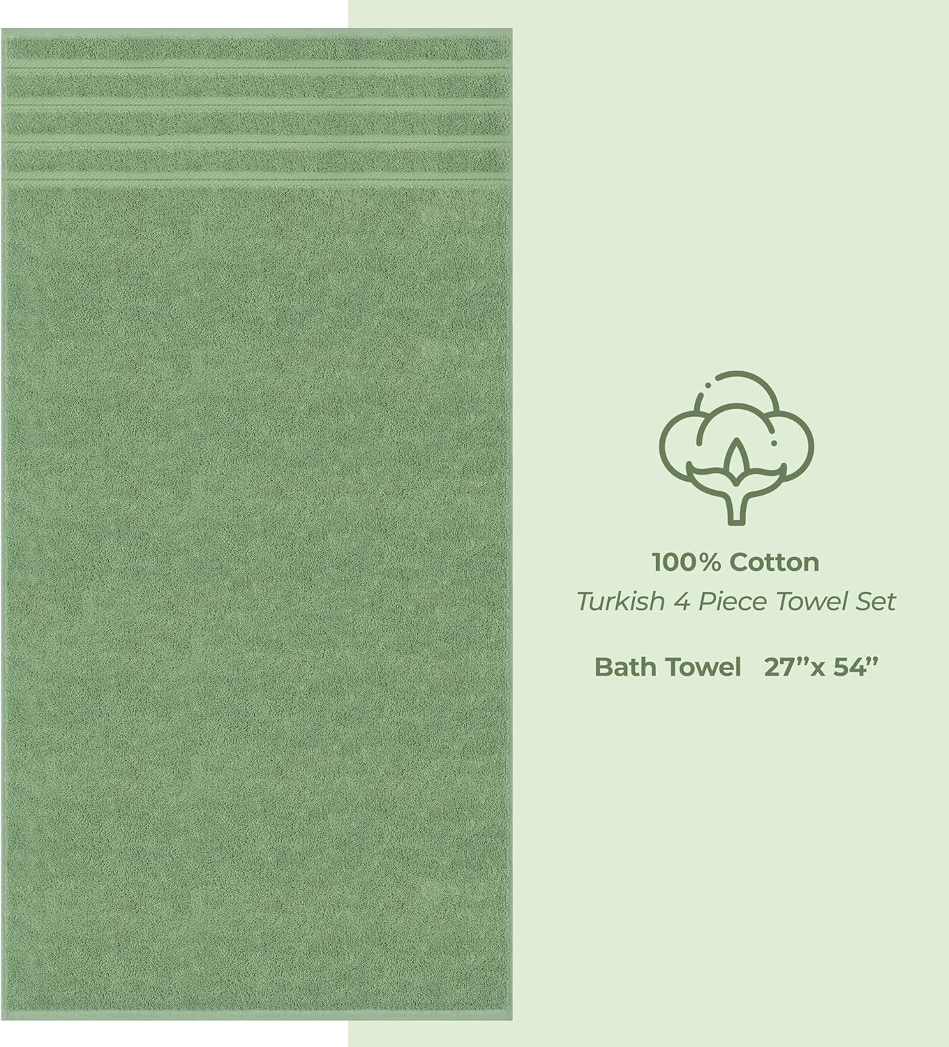 American Soft Linen Luxury 4 Piece Bath Towel Set, 600 GSM 100% Cotton Turkish Bath Towels for Bathroom, 27x54 in Large Bathroom Shower Towels, Sage Green