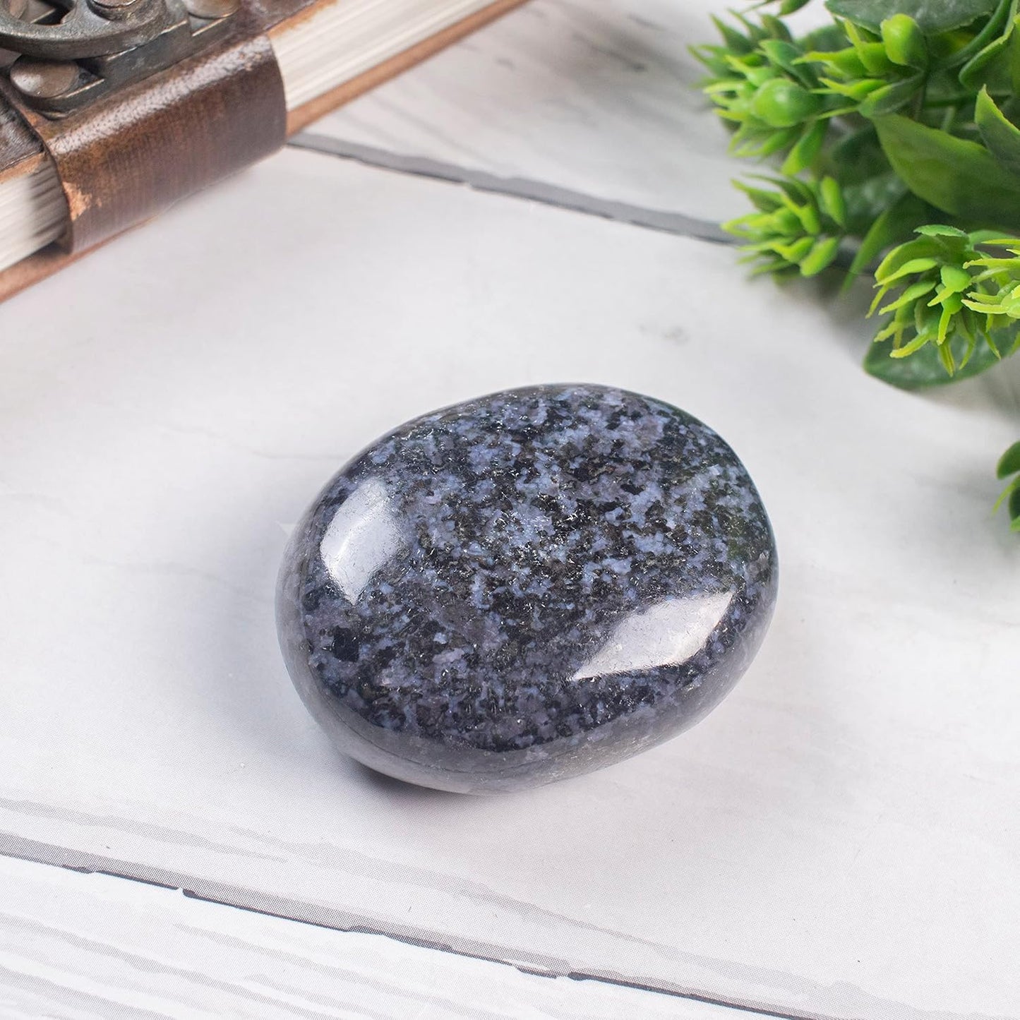 Crocon 50mm Indigo Gabbro Large Palm Stone 900+ Carats Pocket Massage Worry Stones for Natural Chakra Balancing Reiki Healing Stones and Crystal Healing Massage Spa Energy Crystals Gifts for Women